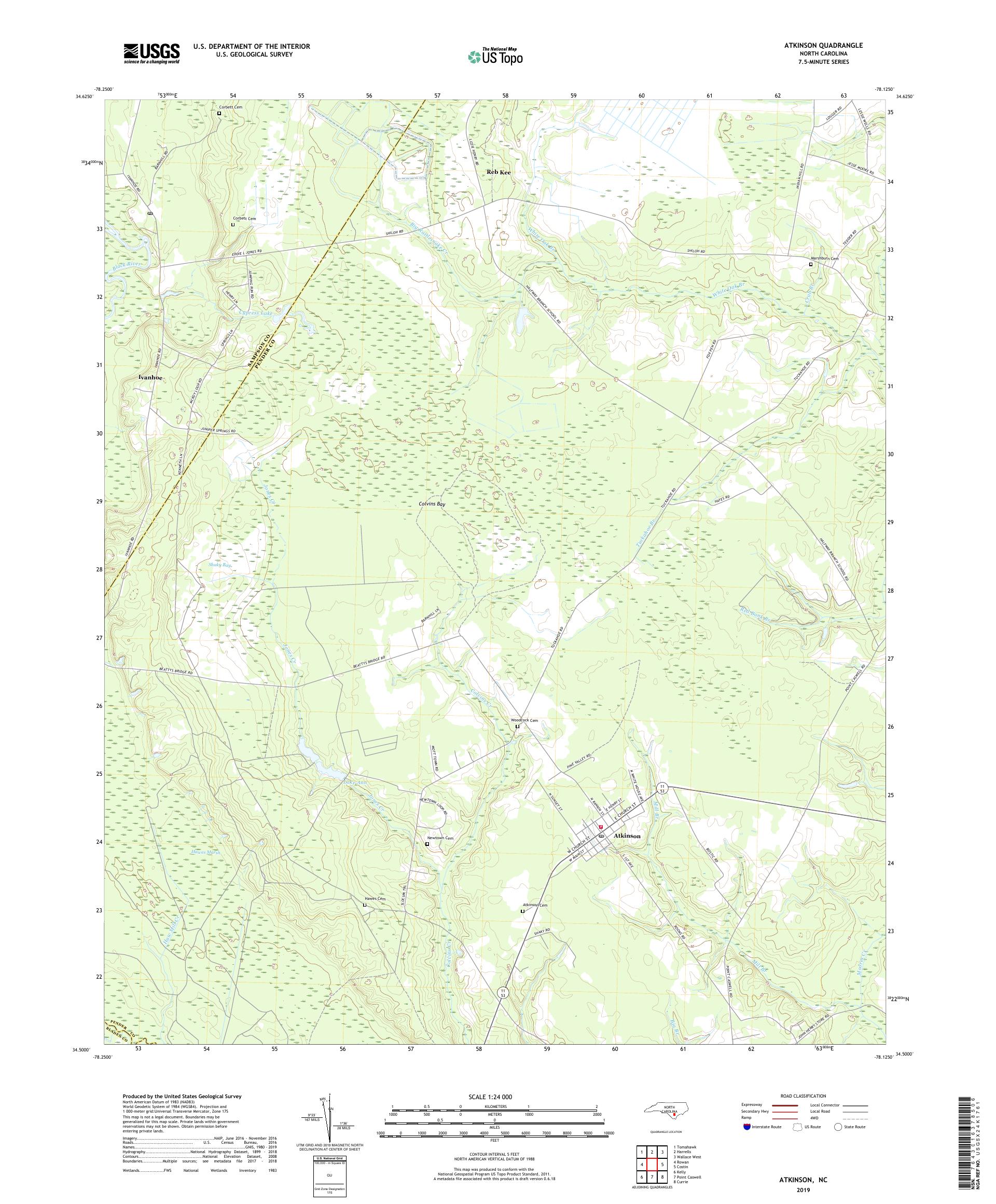 Atkinson North Carolina US Topo Map – MyTopo Map Store