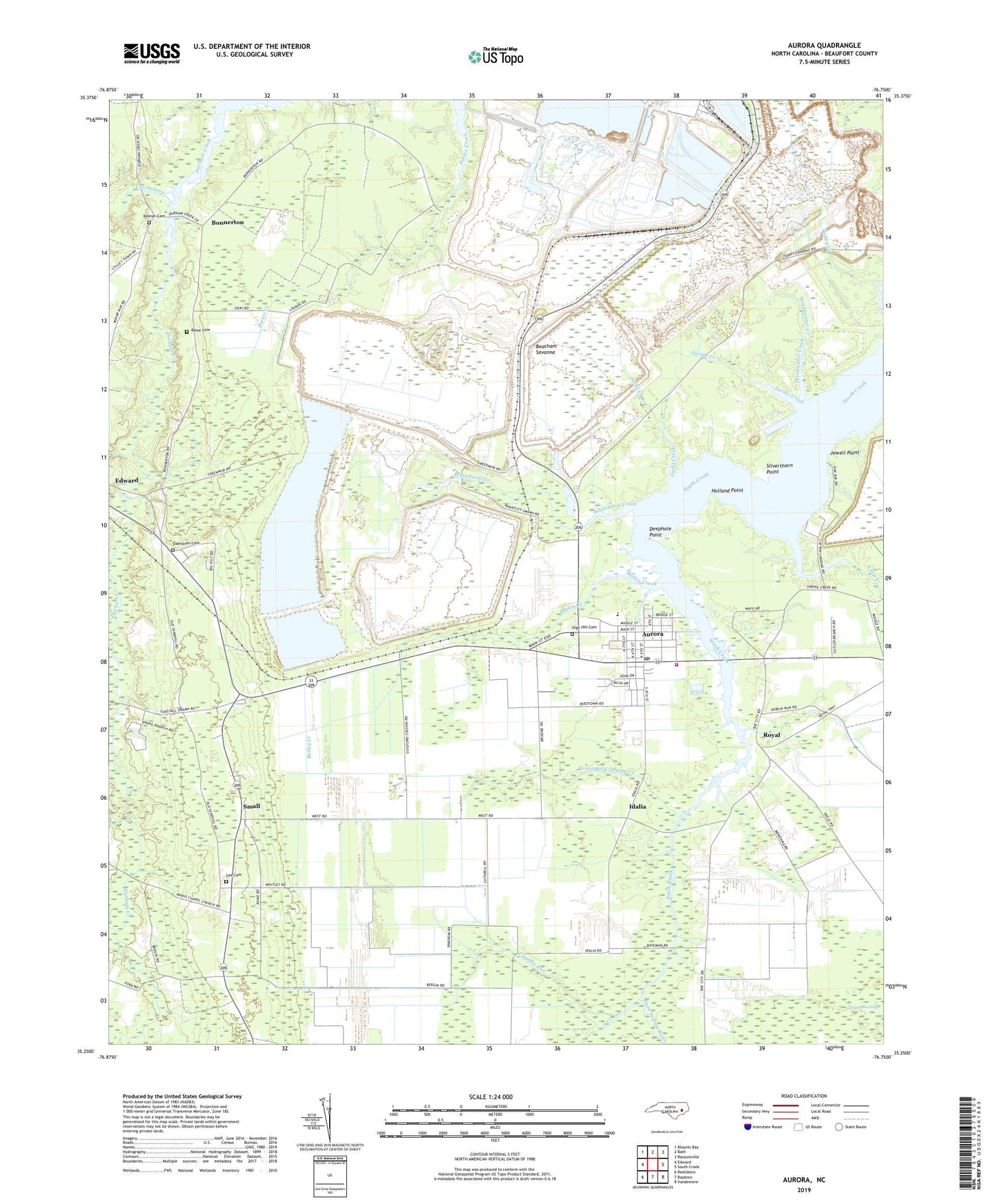 Aurora North Carolina US Topo Map Image