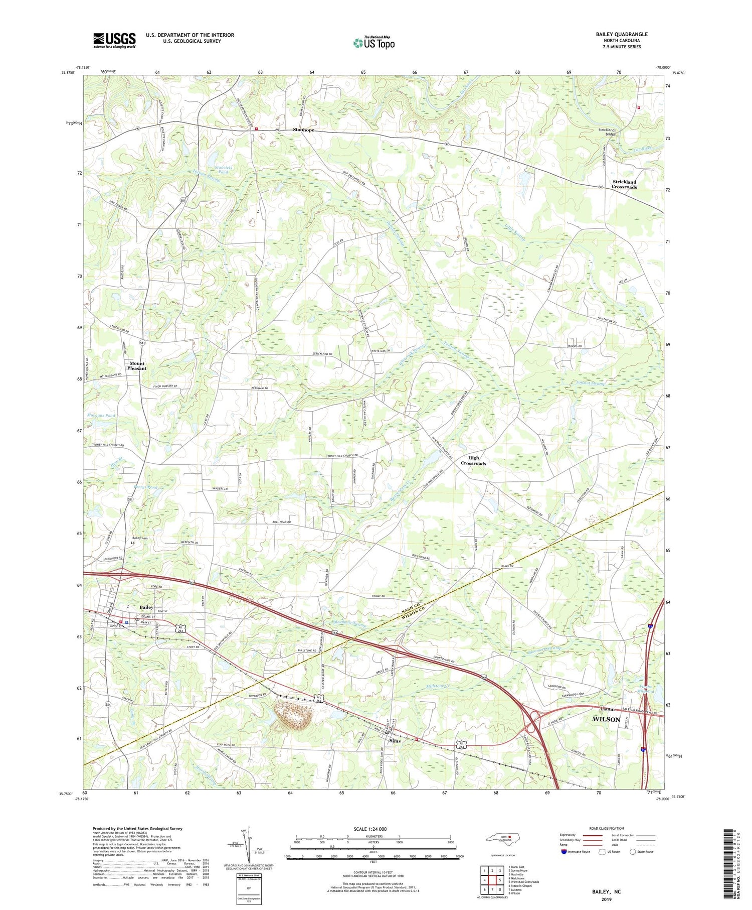 Bailey North Carolina US Topo Map Image