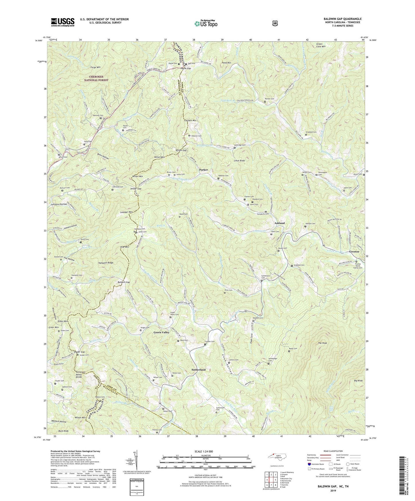 Baldwin Gap North Carolina US Topo Map Image