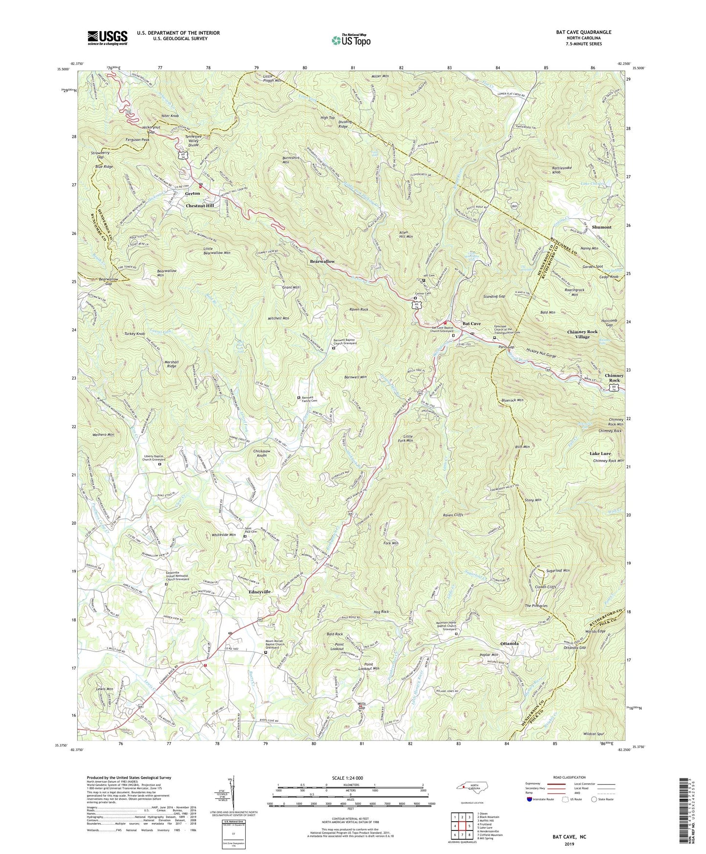 Bat Cave North Carolina US Topo Map Image