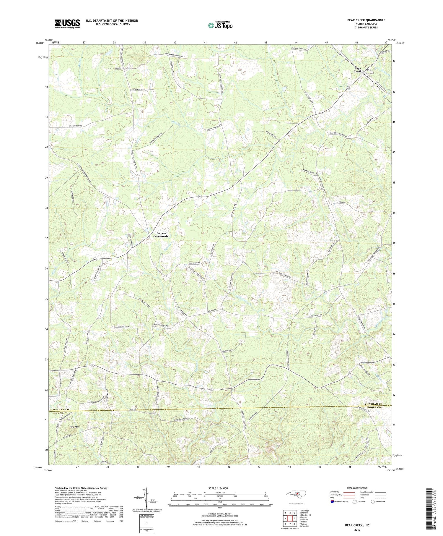 Bear Creek North Carolina US Topo Map Image