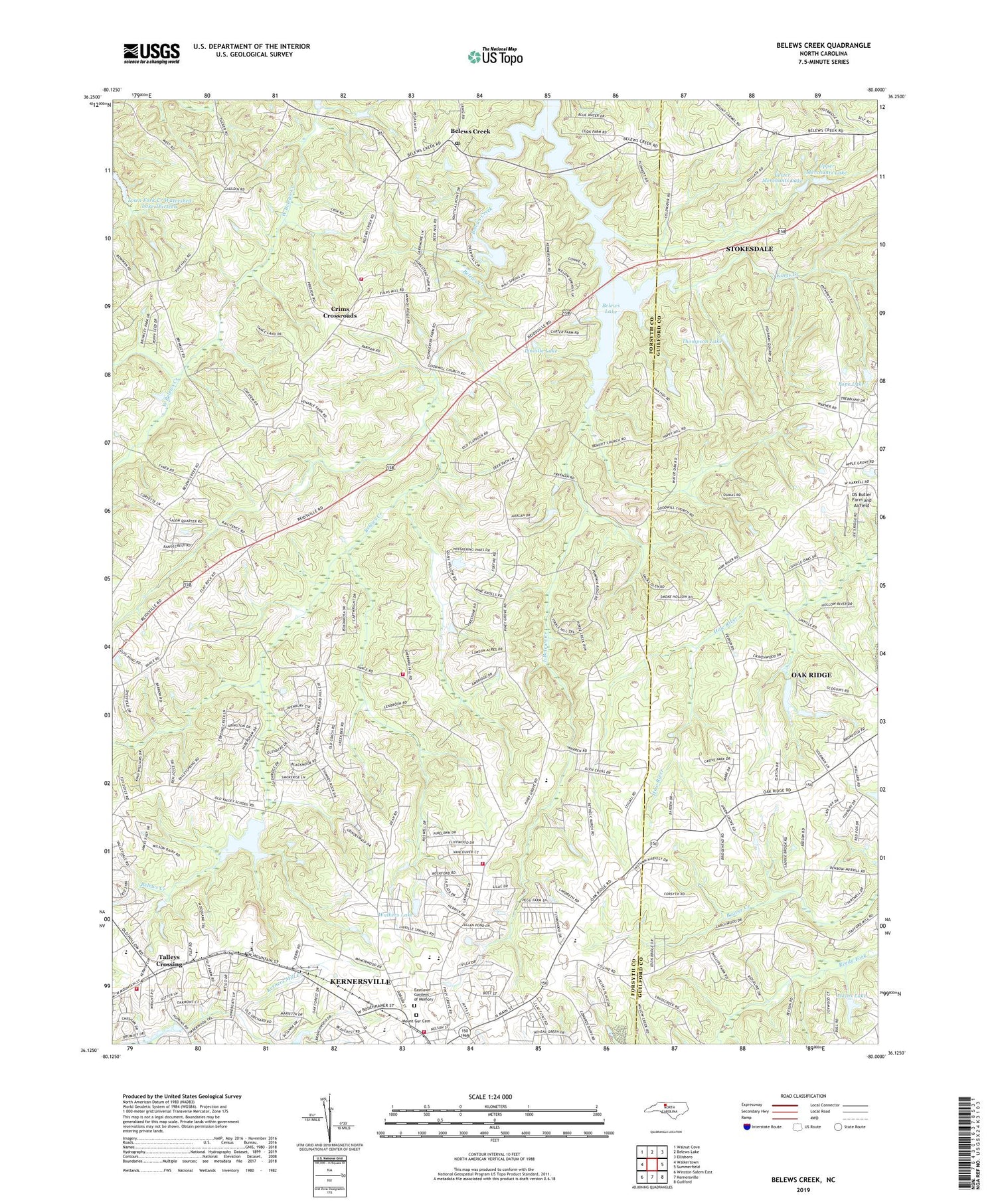 Belews Creek North Carolina US Topo Map Image