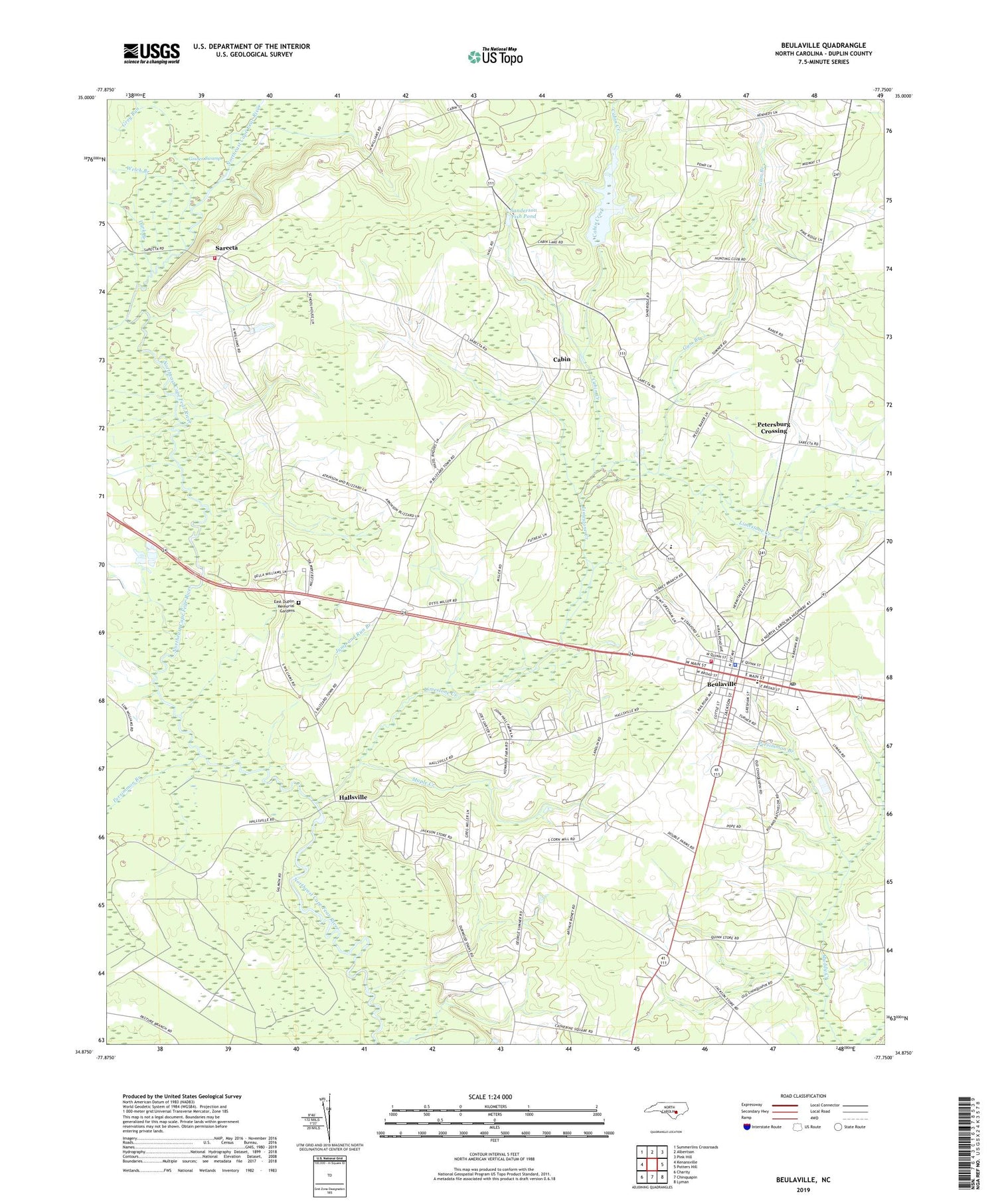 Beulaville North Carolina US Topo Map Image