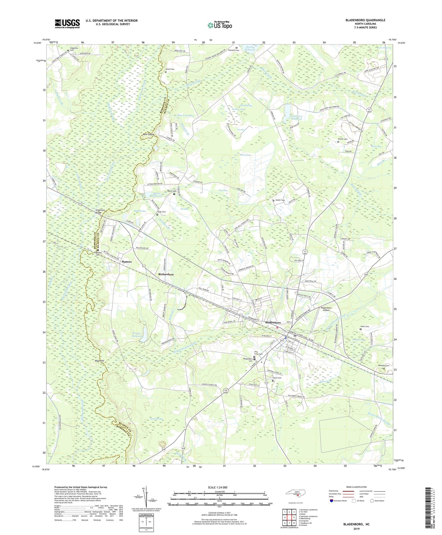 Bladenboro North Carolina US Topo Map Image