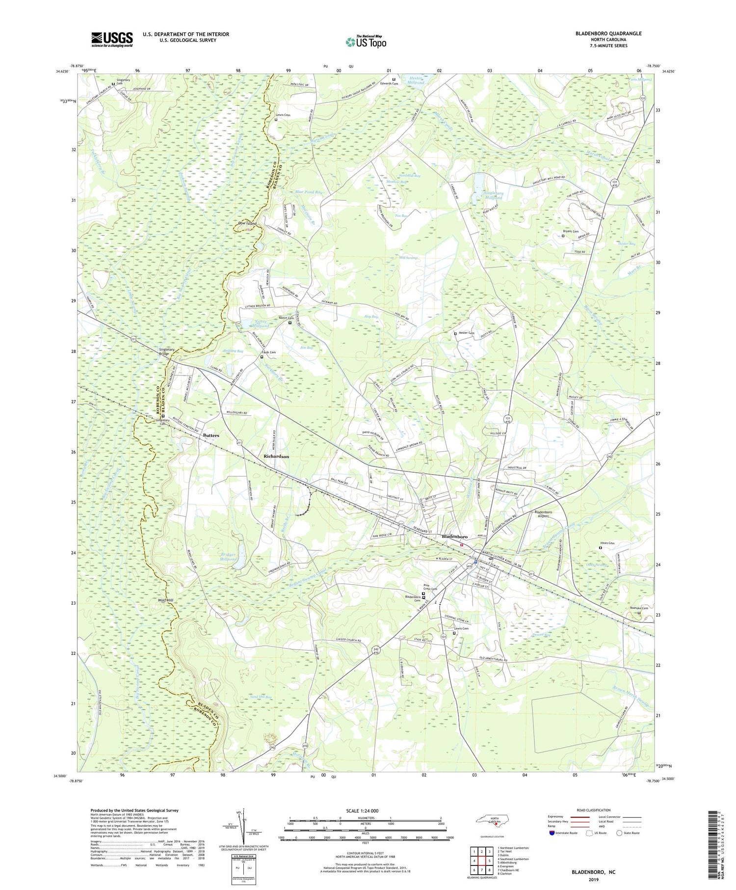 Bladenboro North Carolina US Topo Map Image