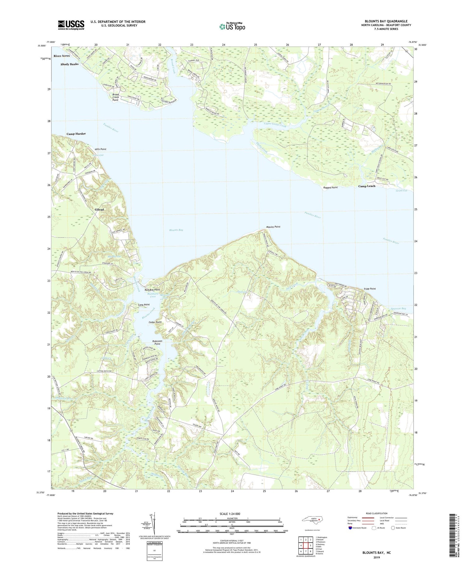 Blounts Bay North Carolina US Topo Map Image