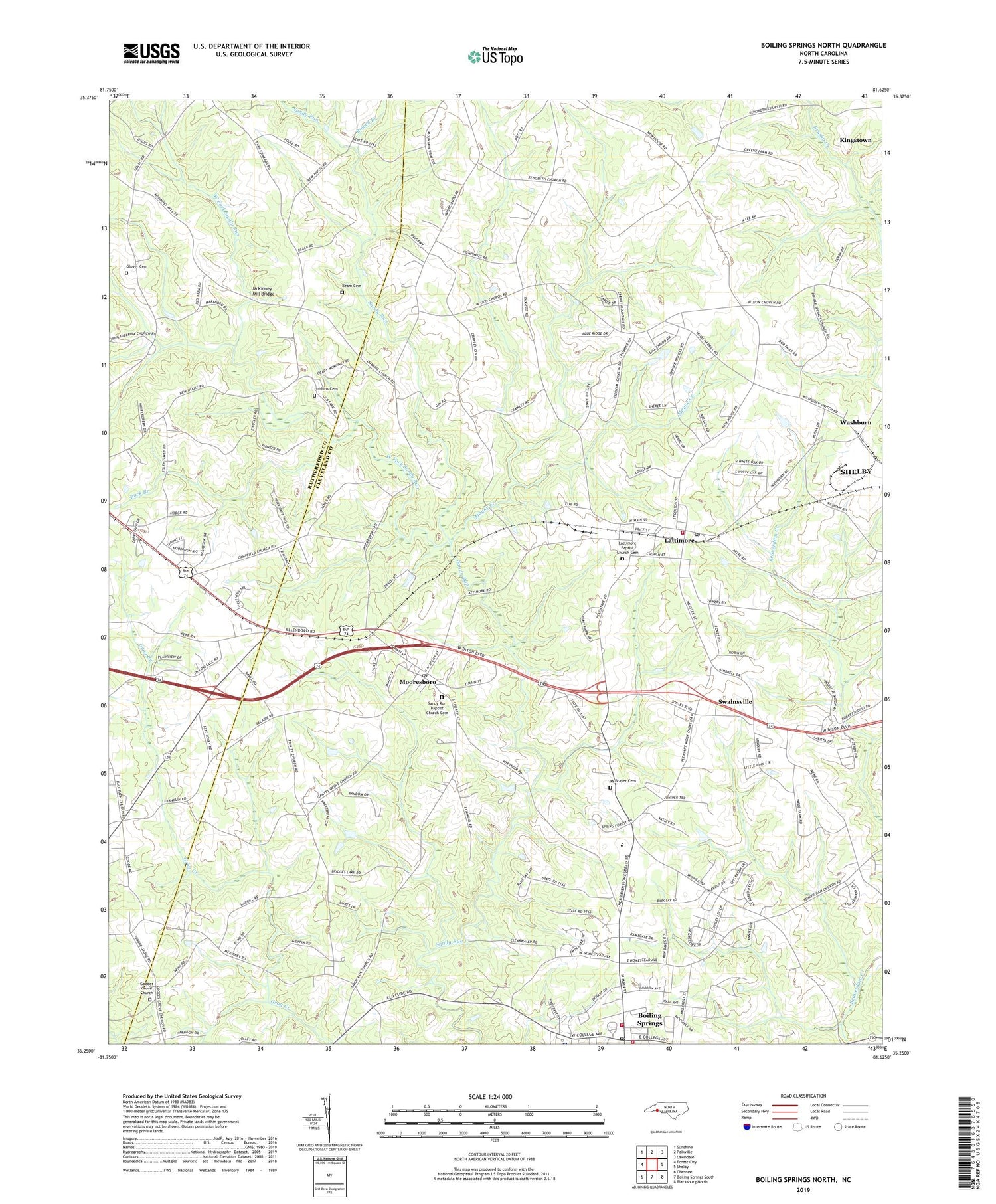 Boiling Springs North North Carolina US Topo Map Image