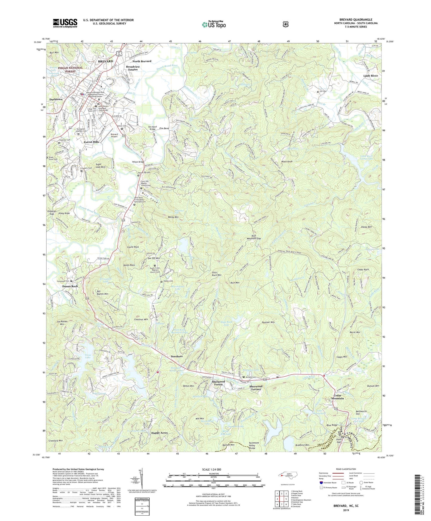 Brevard North Carolina US Topo Map Image