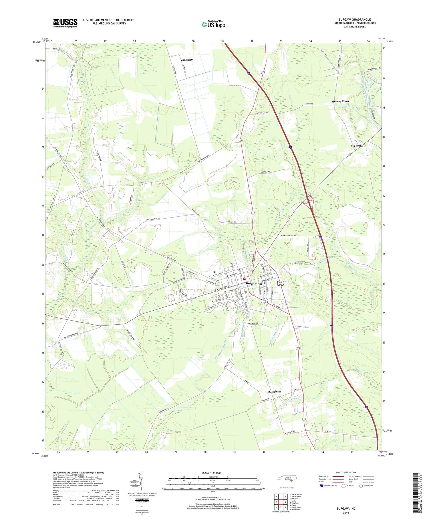 Burgaw North Carolina US Topo Map Image