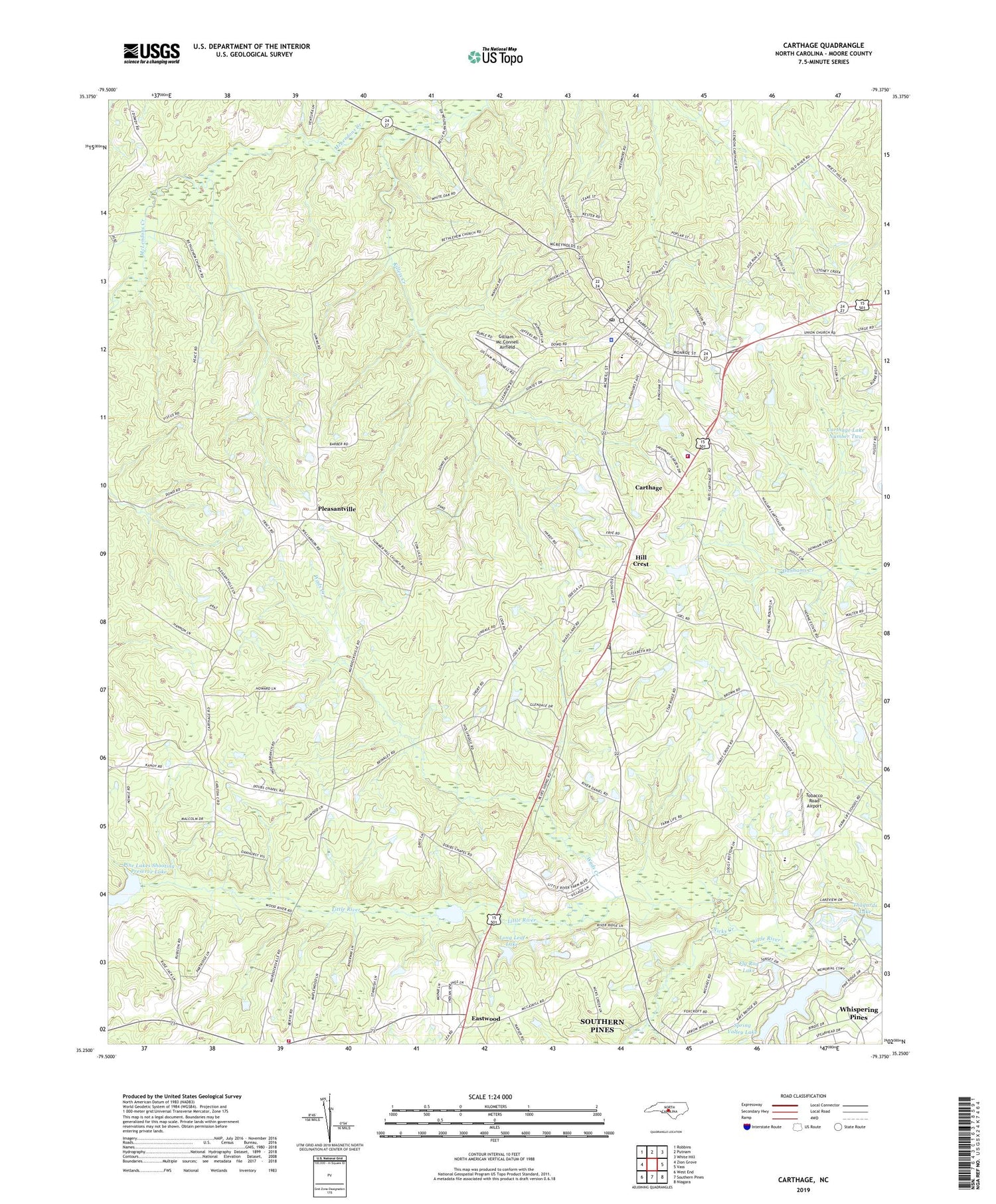 Carthage North Carolina US Topo Map Image