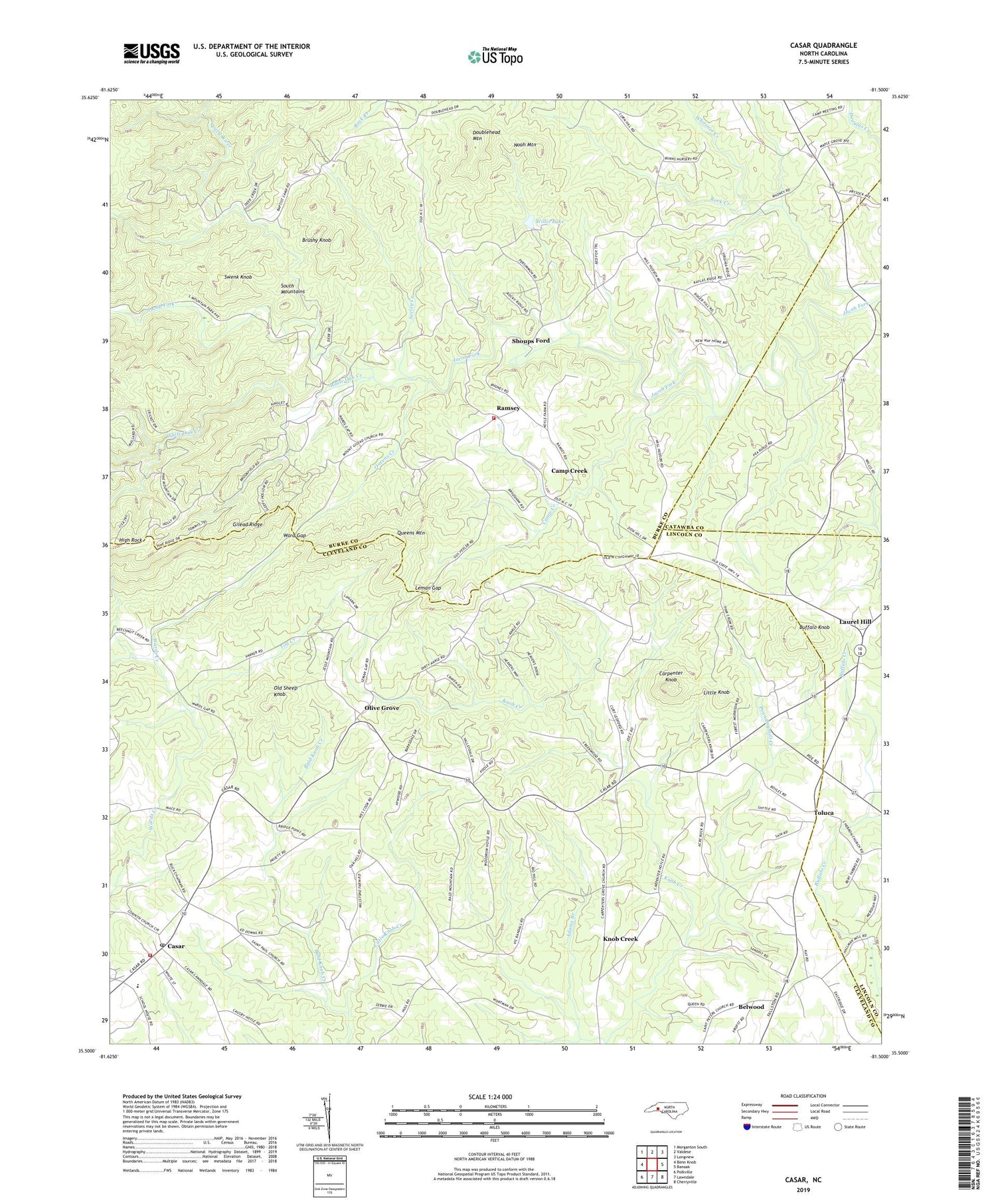 Casar North Carolina US Topo Map Image
