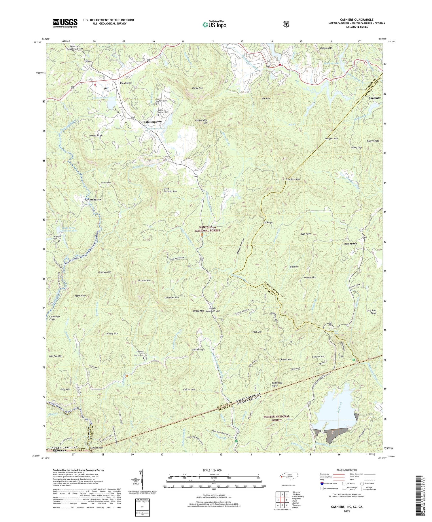 Cashiers North Carolina US Topo Map Image