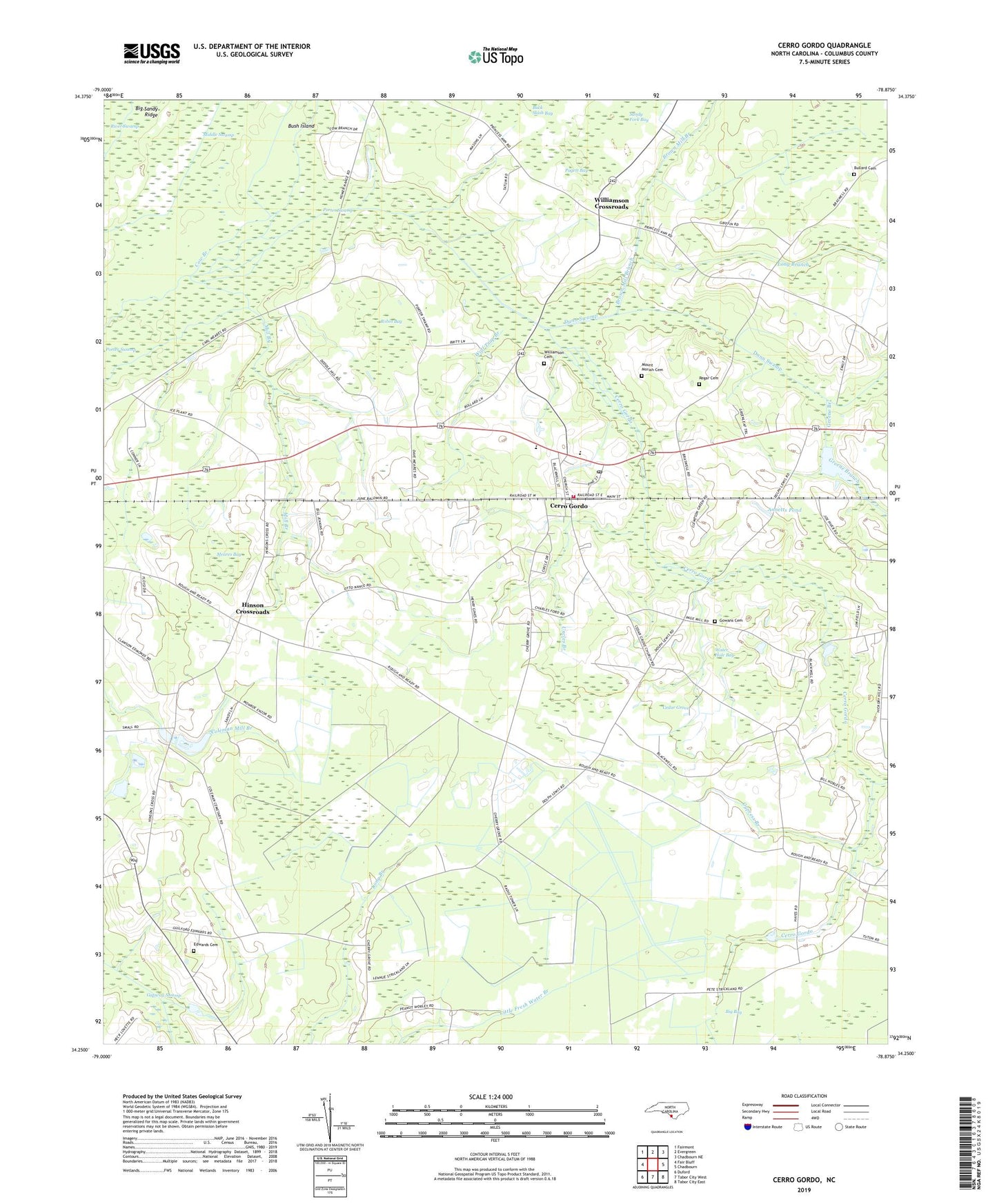 Cerro Gordo North Carolina US Topo Map Image