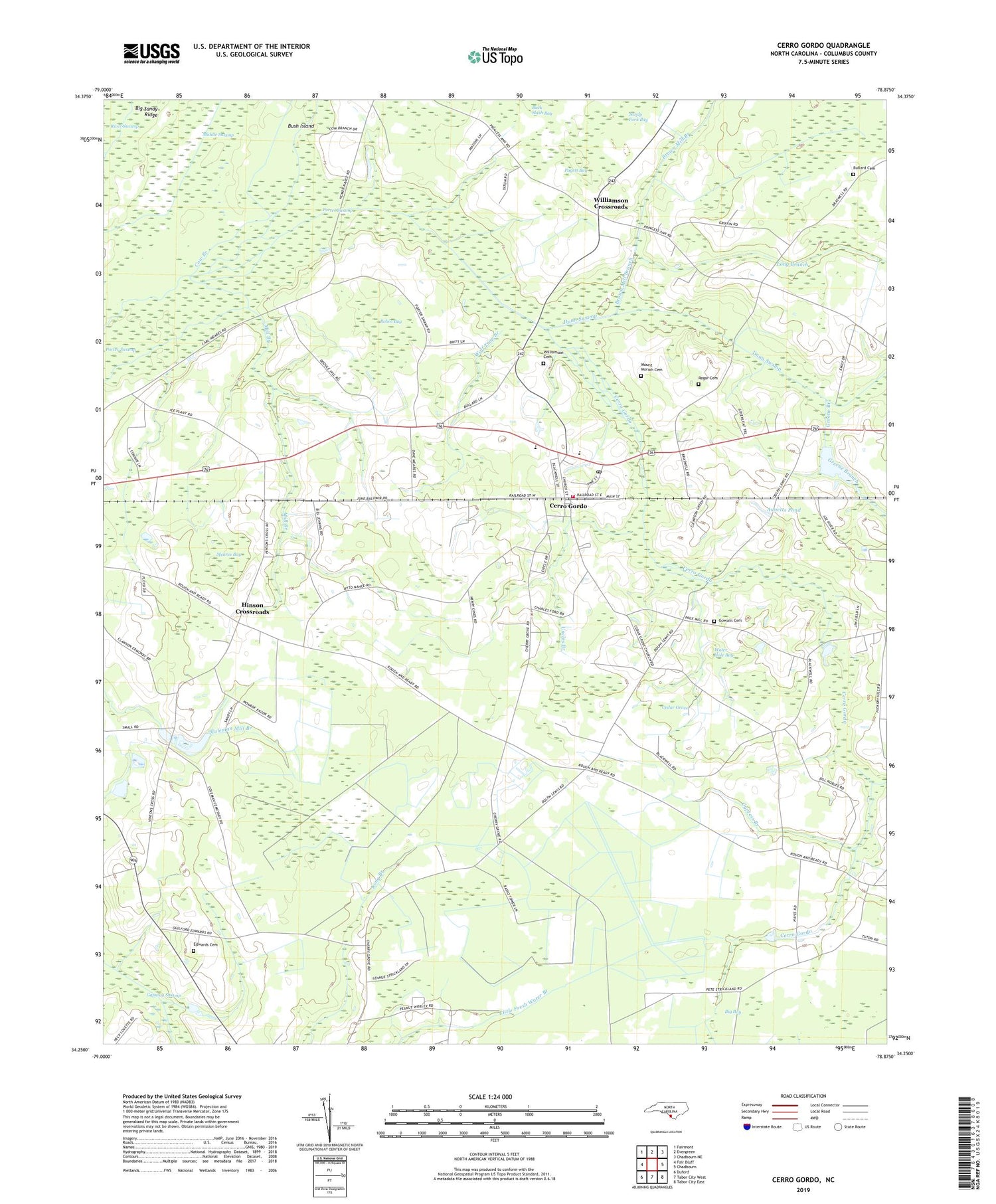 Cerro Gordo North Carolina US Topo Map Image