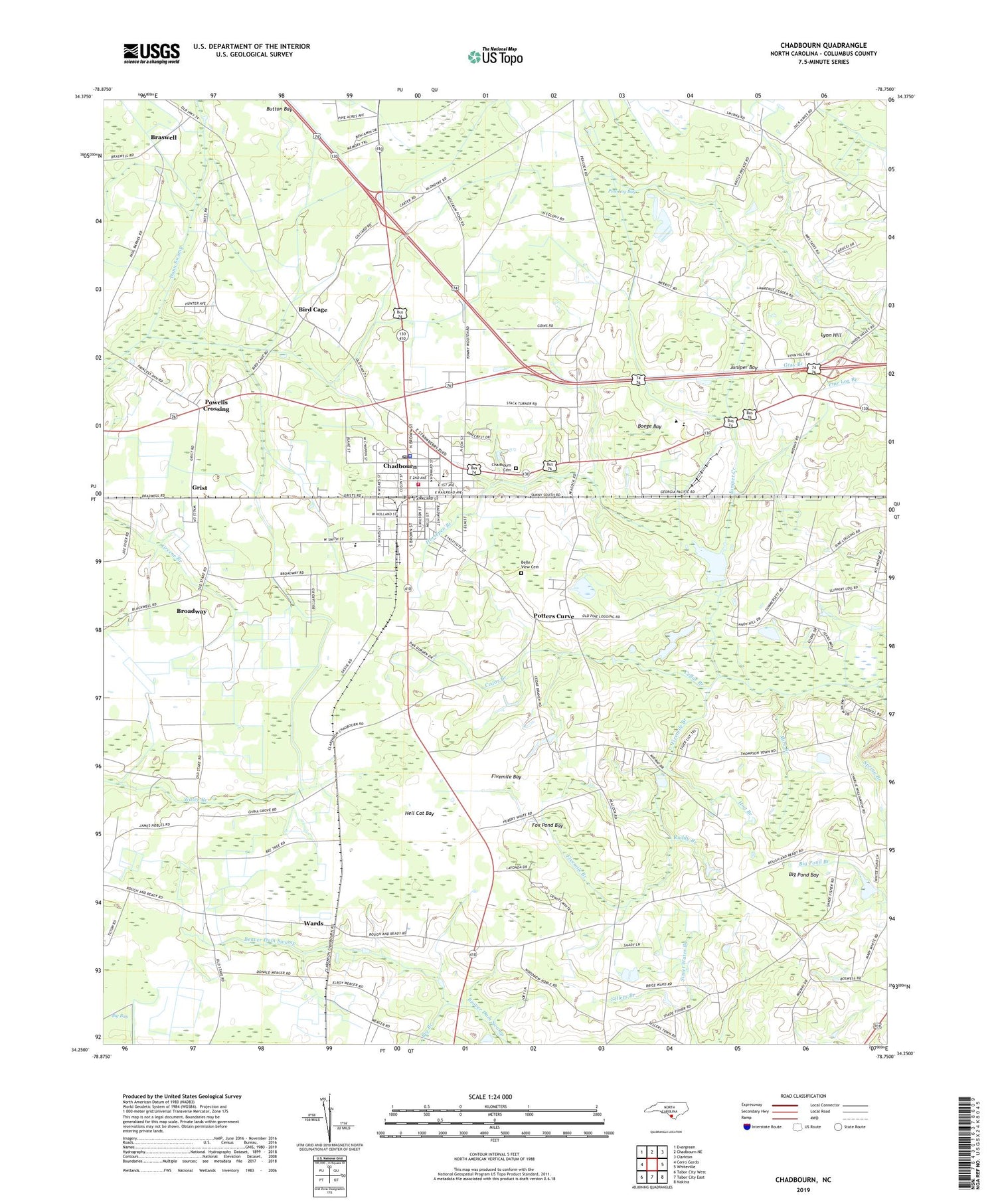 Chadbourn North Carolina US Topo Map Image