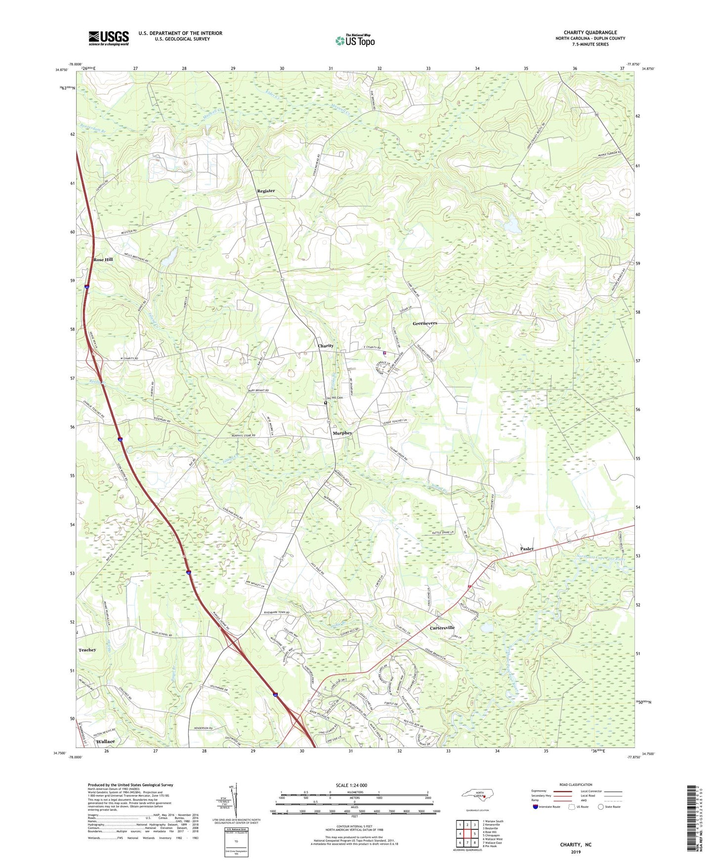 Charity North Carolina US Topo Map Image