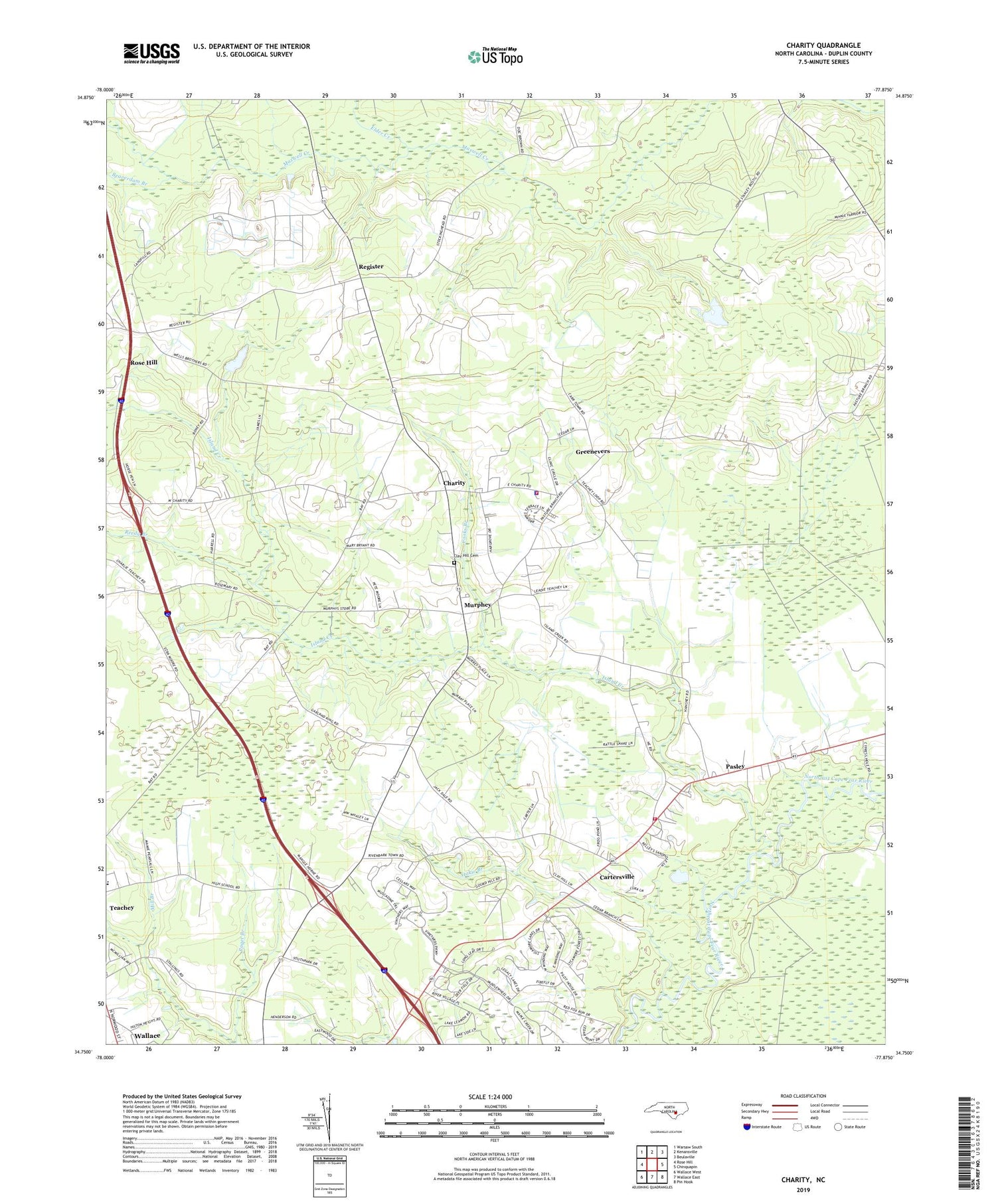 Charity North Carolina US Topo Map Image