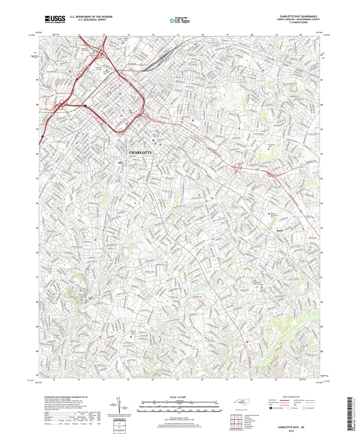 Charlotte East North Carolina US Topo Map Image
