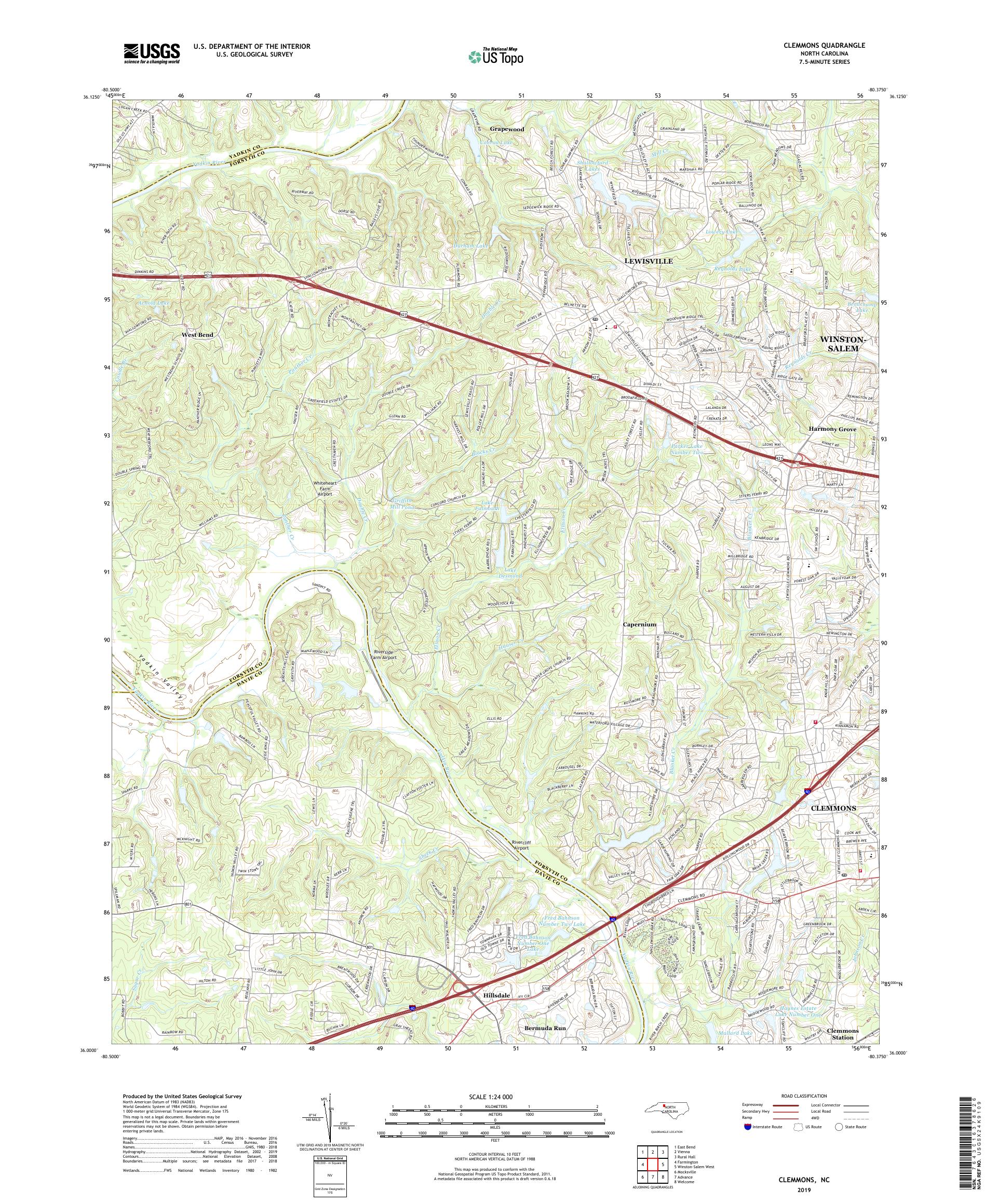 Clemmons North Carolina US Topo Map – MyTopo Map Store
