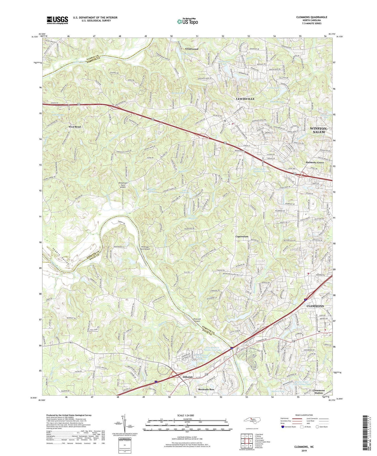 Clemmons North Carolina US Topo Map Image