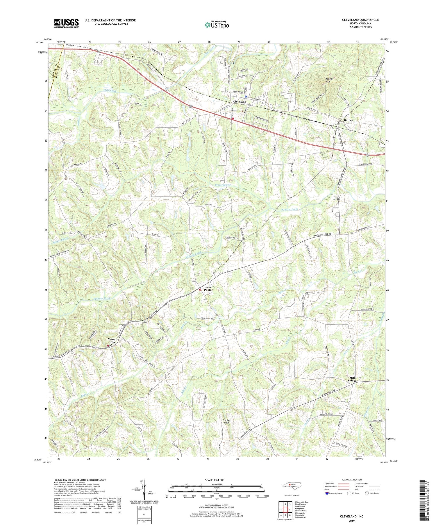 Cleveland North Carolina US Topo Map Image