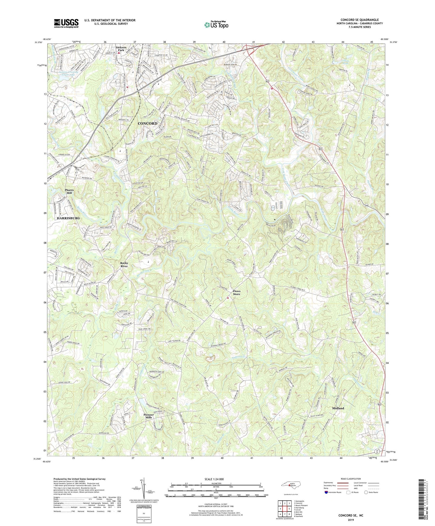 Concord SE North Carolina US Topo Map Image