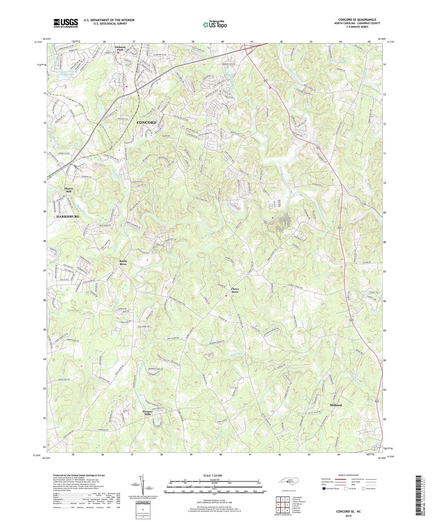Concord SE North Carolina US Topo Map Image