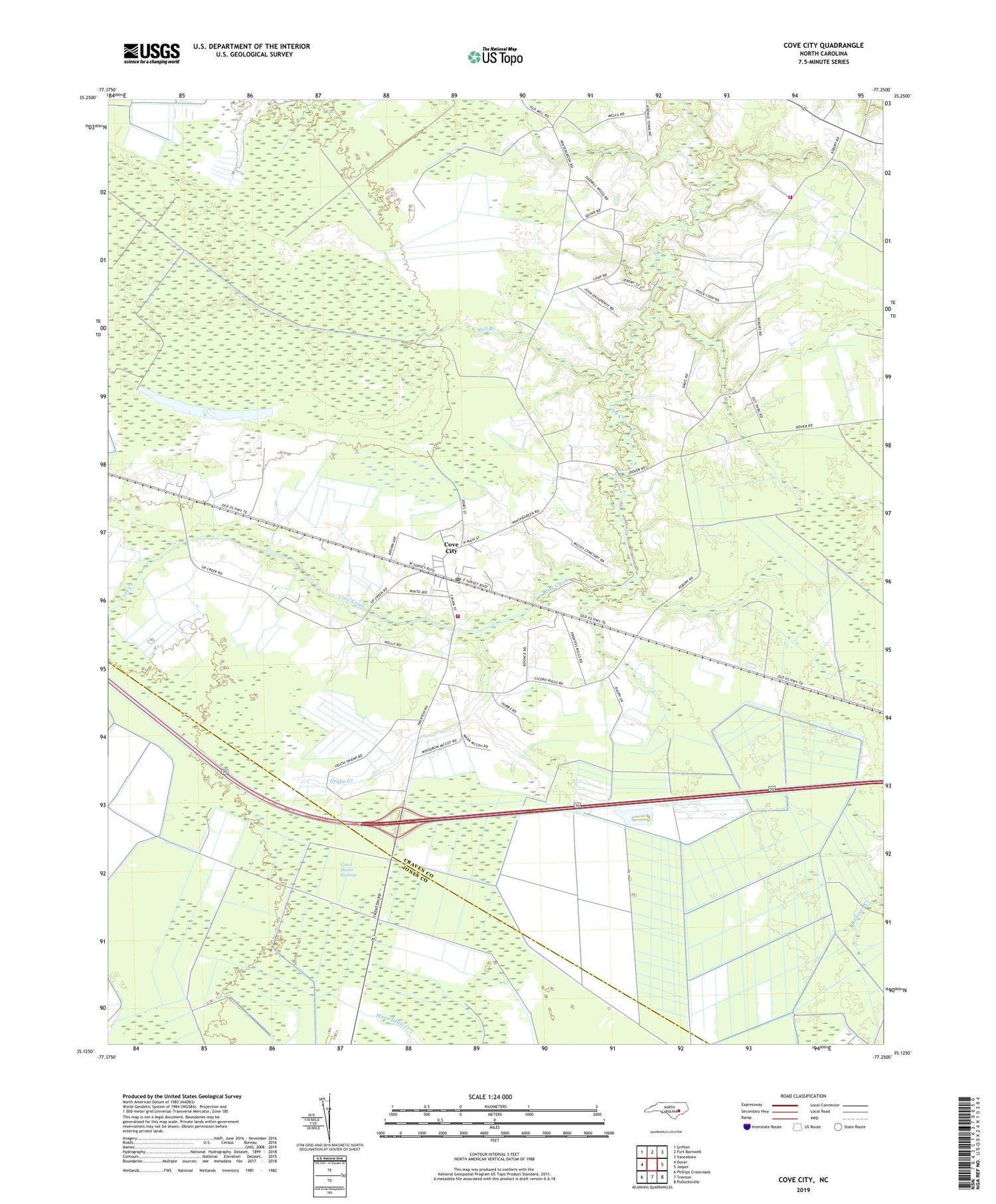 Cove City North Carolina US Topo Map Image