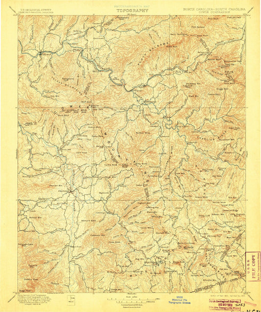Historic 1897 Cowee North Carolina 30'x30' Topo Map Image