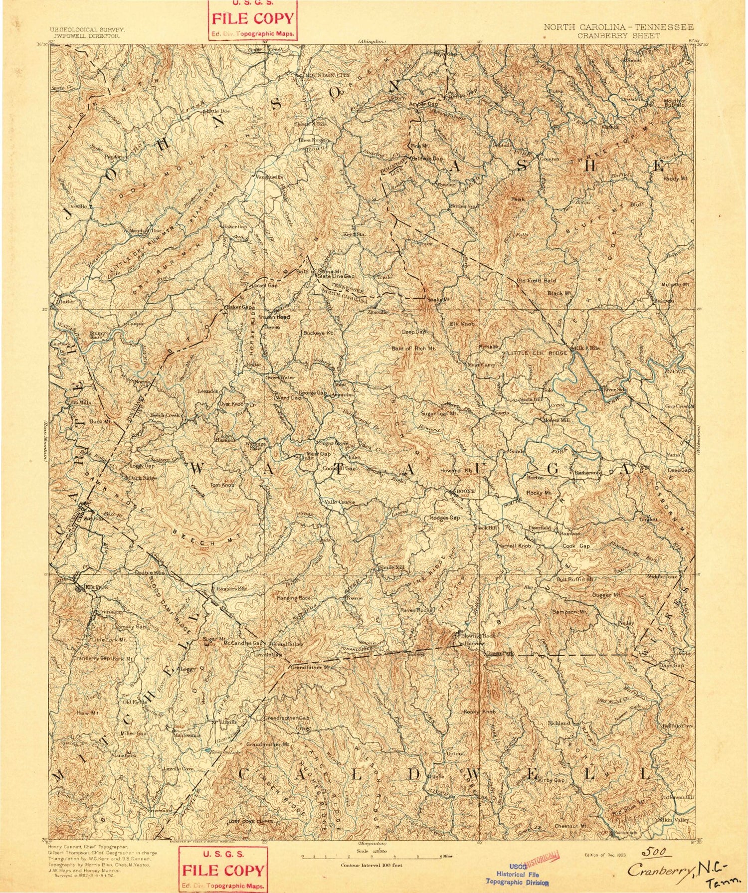Historic 1893 Cranberry North Carolina 30'x30' Topo Map Image