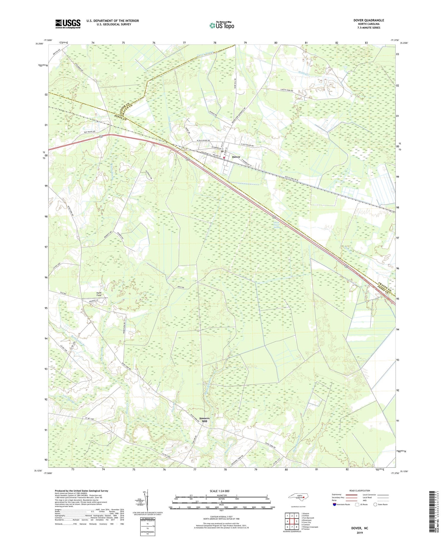 Dover North Carolina US Topo Map Image