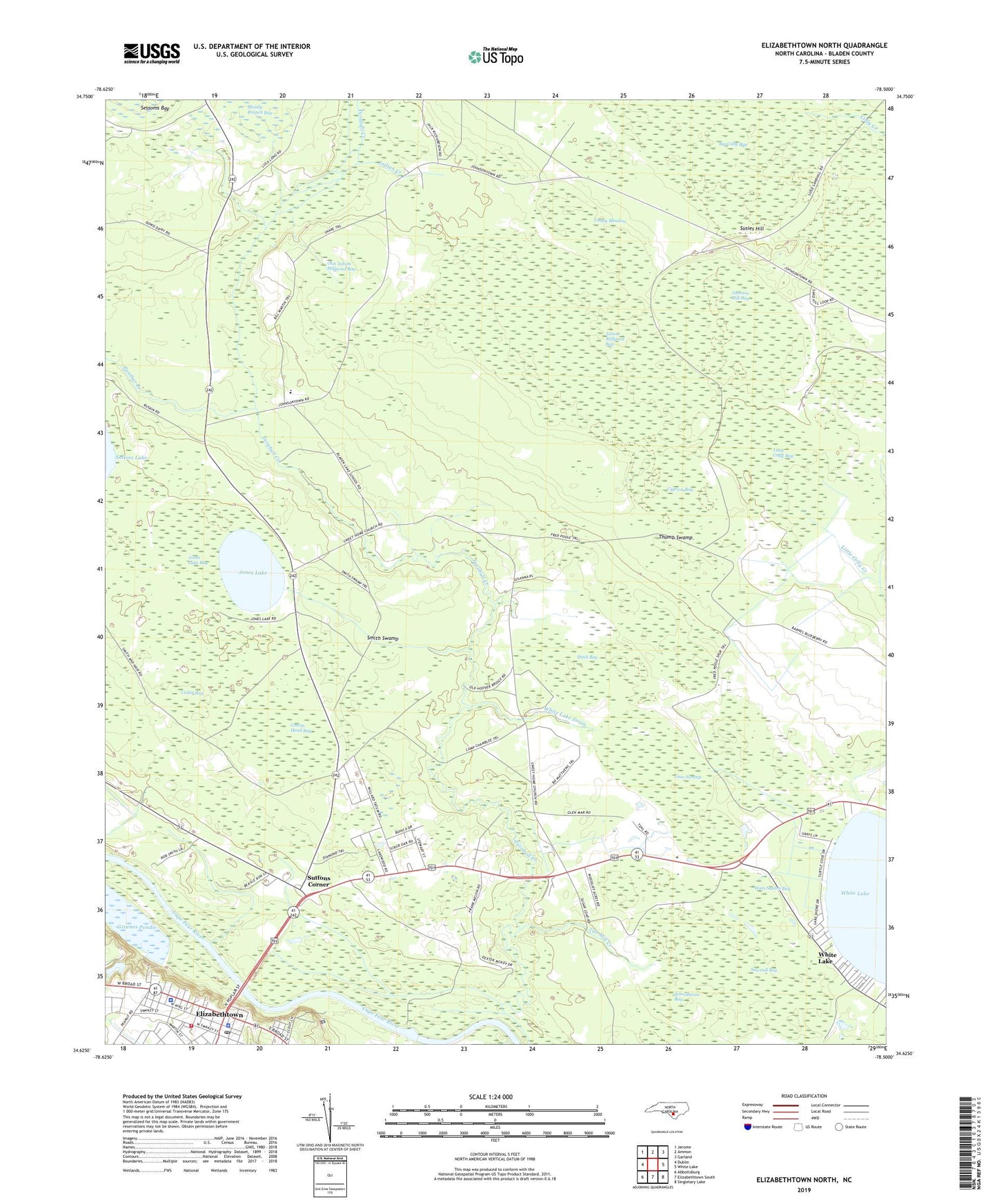 Elizabethtown North North Carolina US Topo Map Image