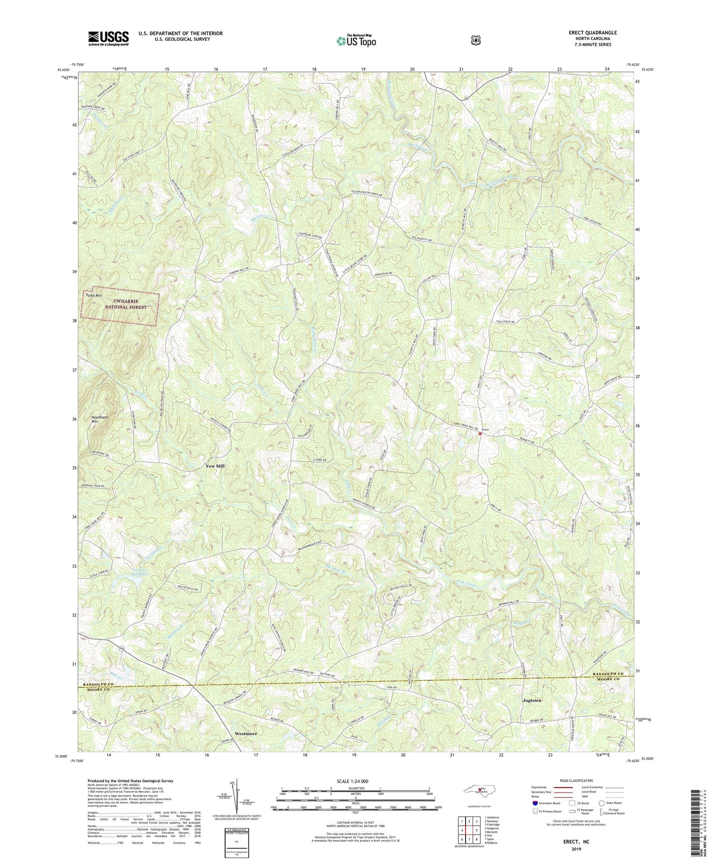 Erect North Carolina US Topo Map Image