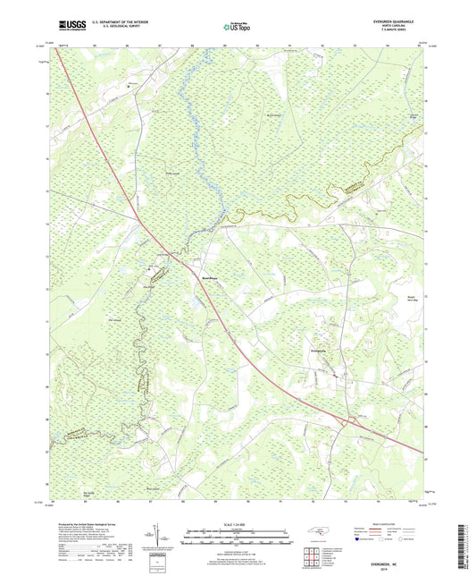 Evergreen North Carolina US Topo Map Image