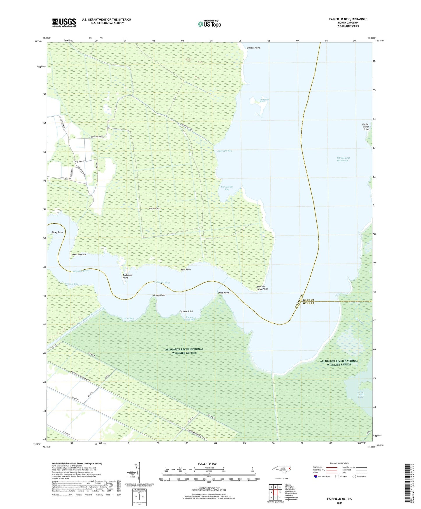 Fairfield NE North Carolina US Topo Map Image