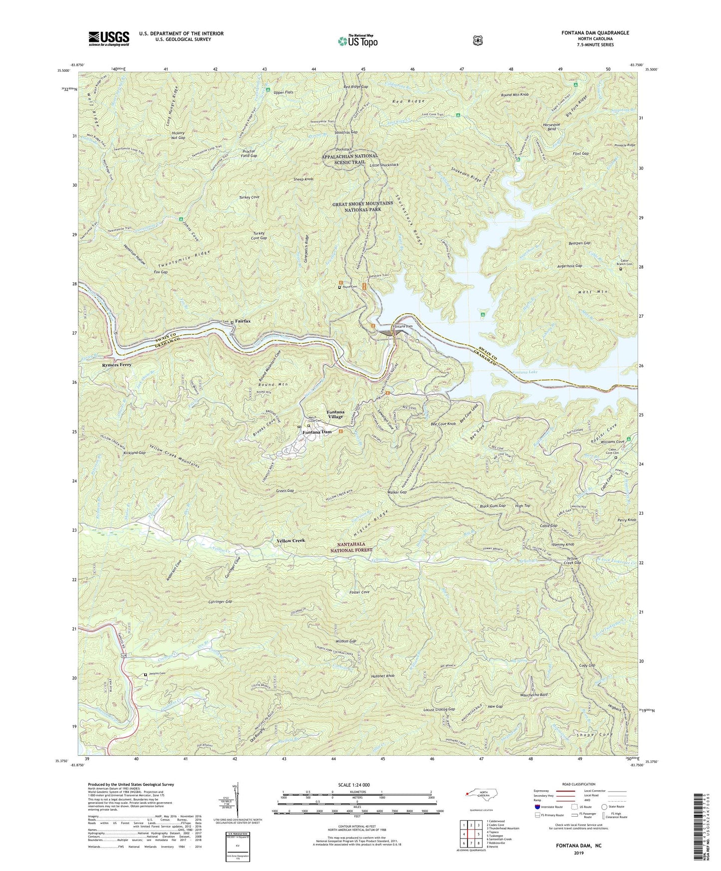 Fontana Dam North Carolina US Topo Map Image
