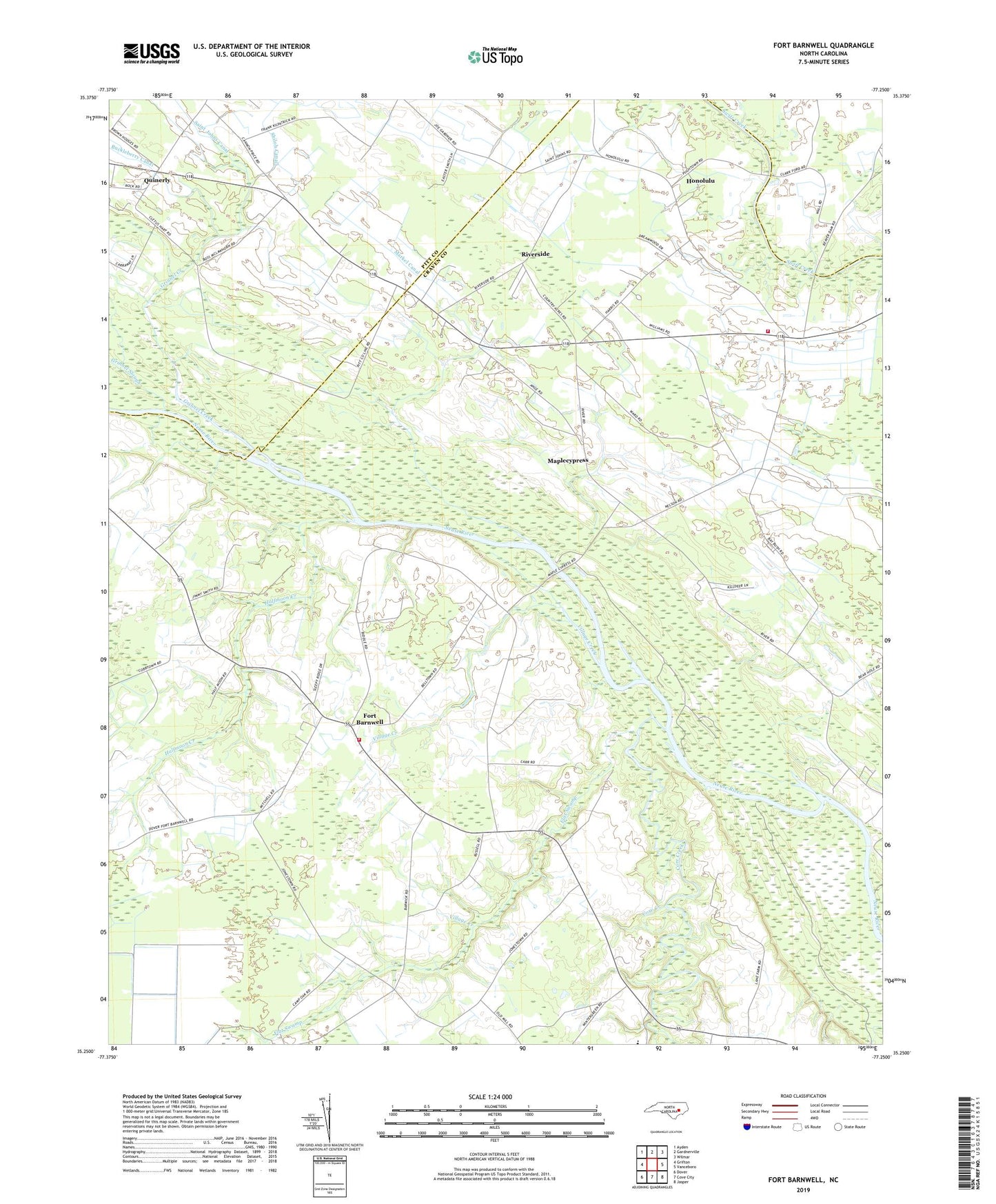 Fort Barnwell North Carolina US Topo Map Image