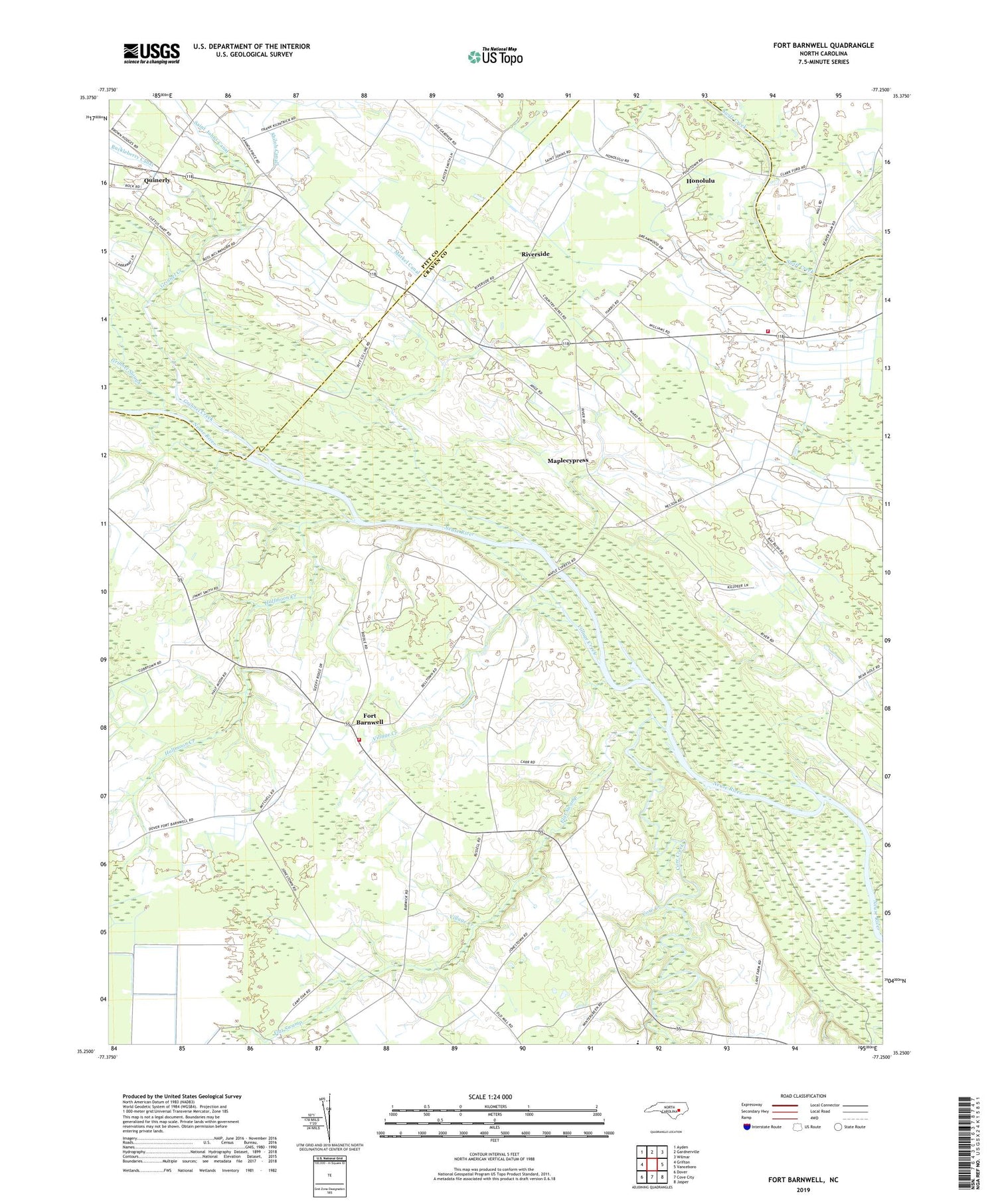 Fort Barnwell North Carolina US Topo Map Image