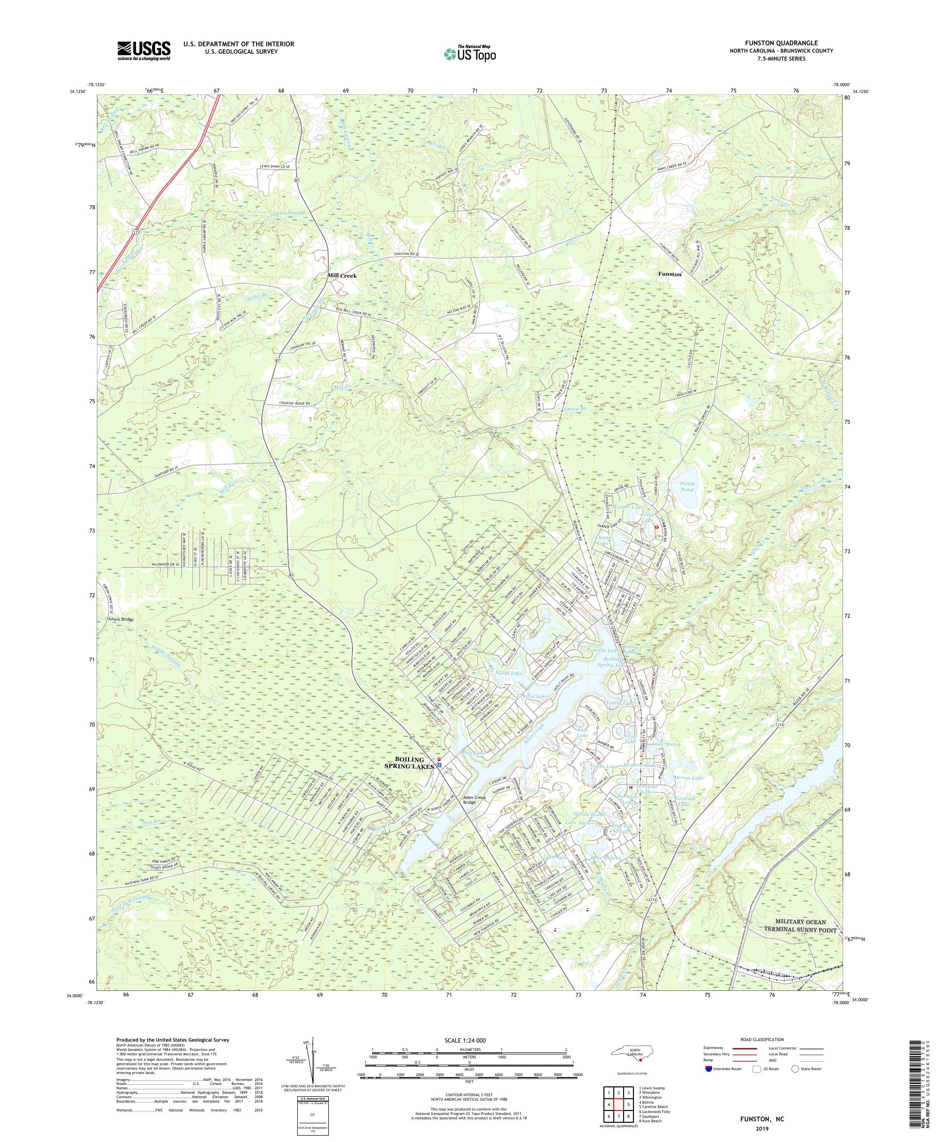 Funston North Carolina US Topo Map – MyTopo Map Store