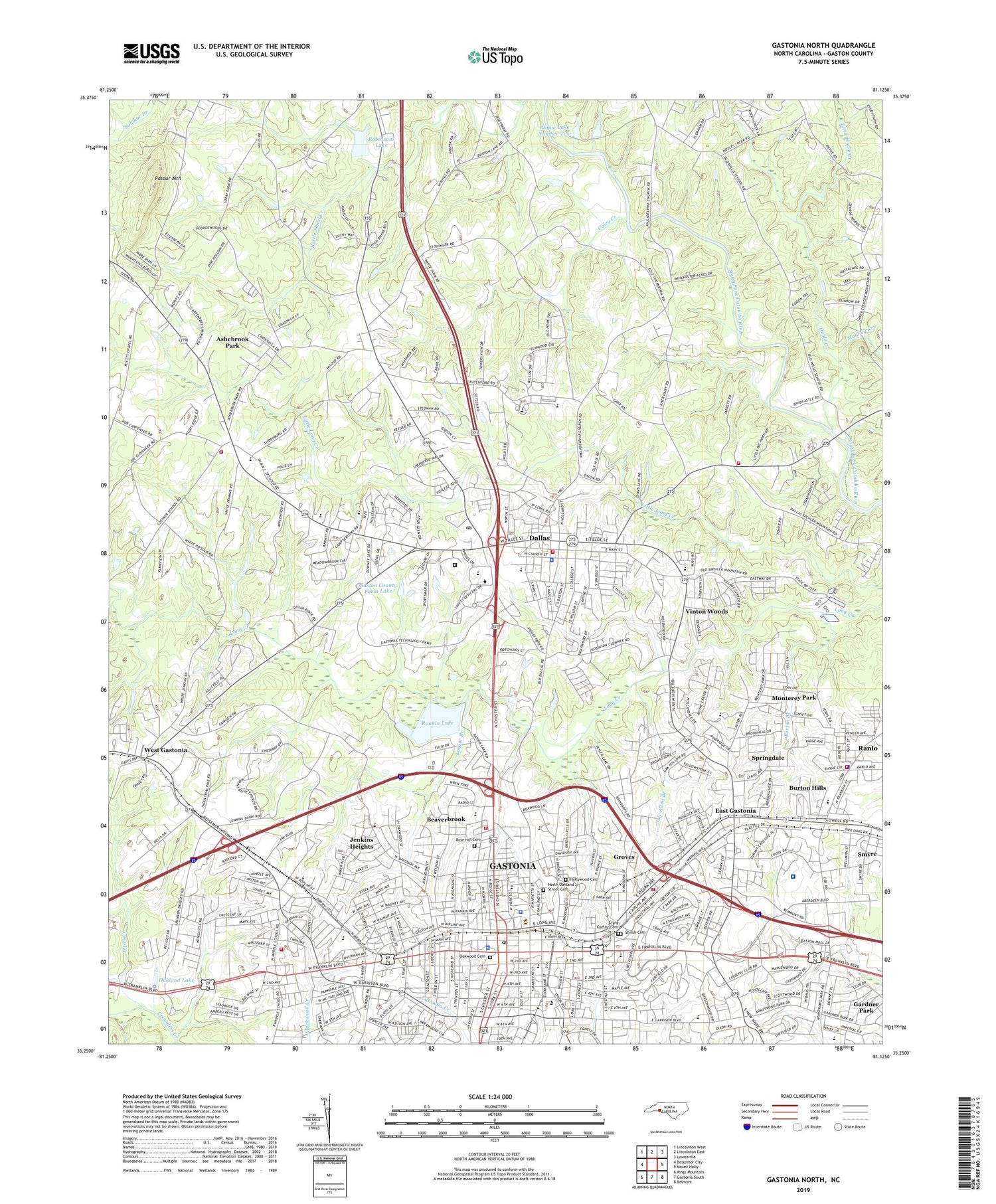 Gastonia North North Carolina US Topo Map Image