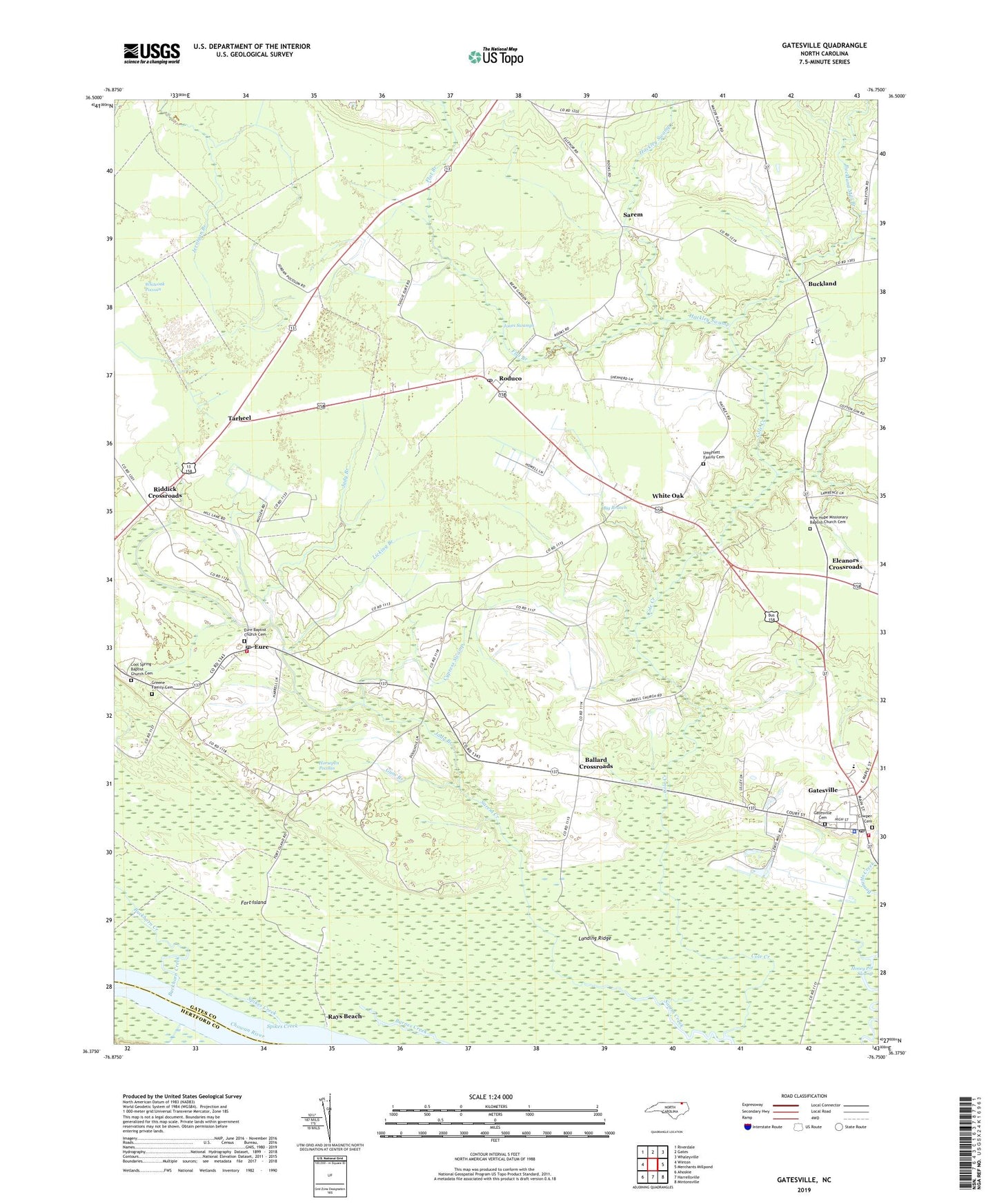 Gatesville North Carolina US Topo Map Image