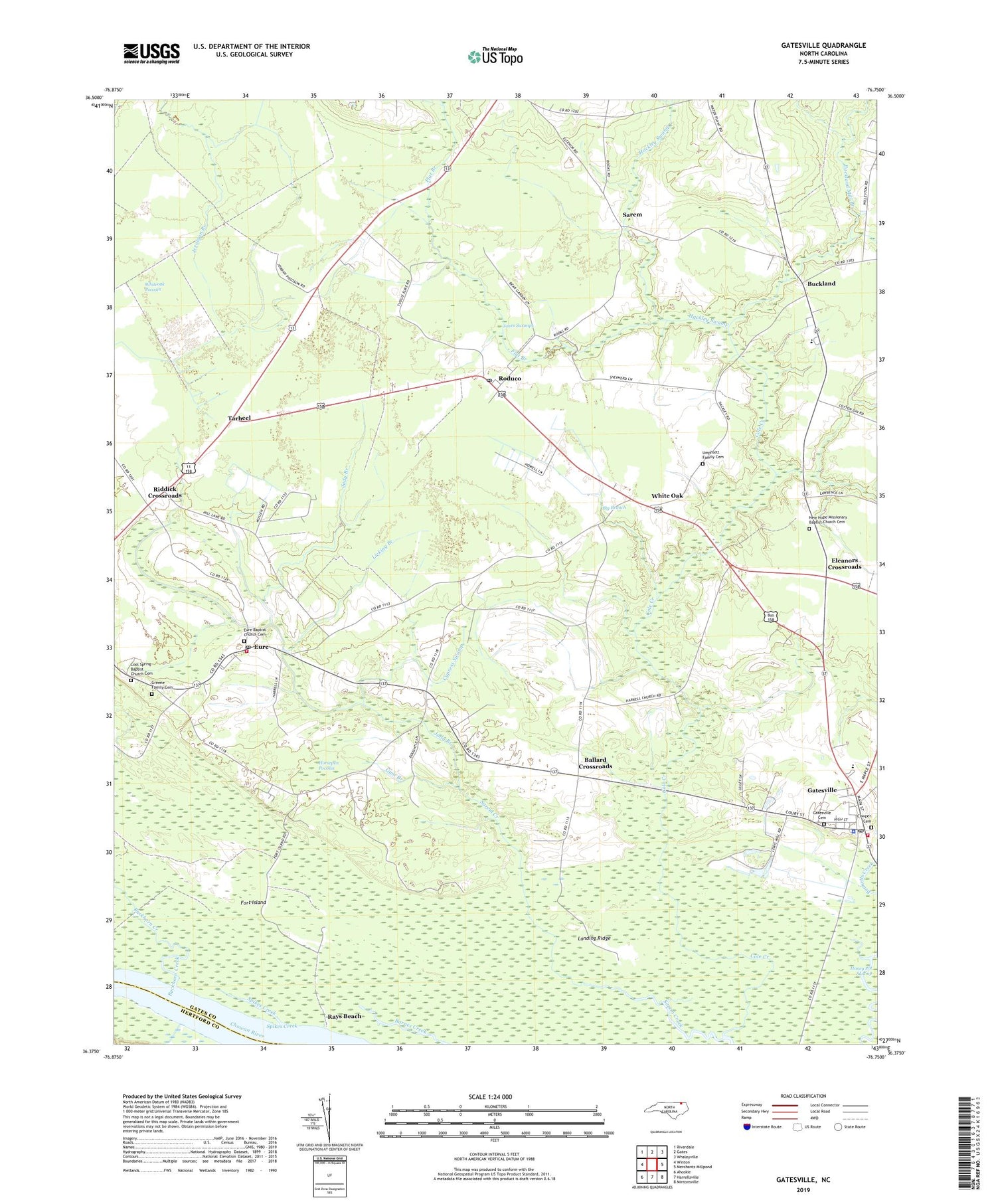 Gatesville North Carolina US Topo Map Image