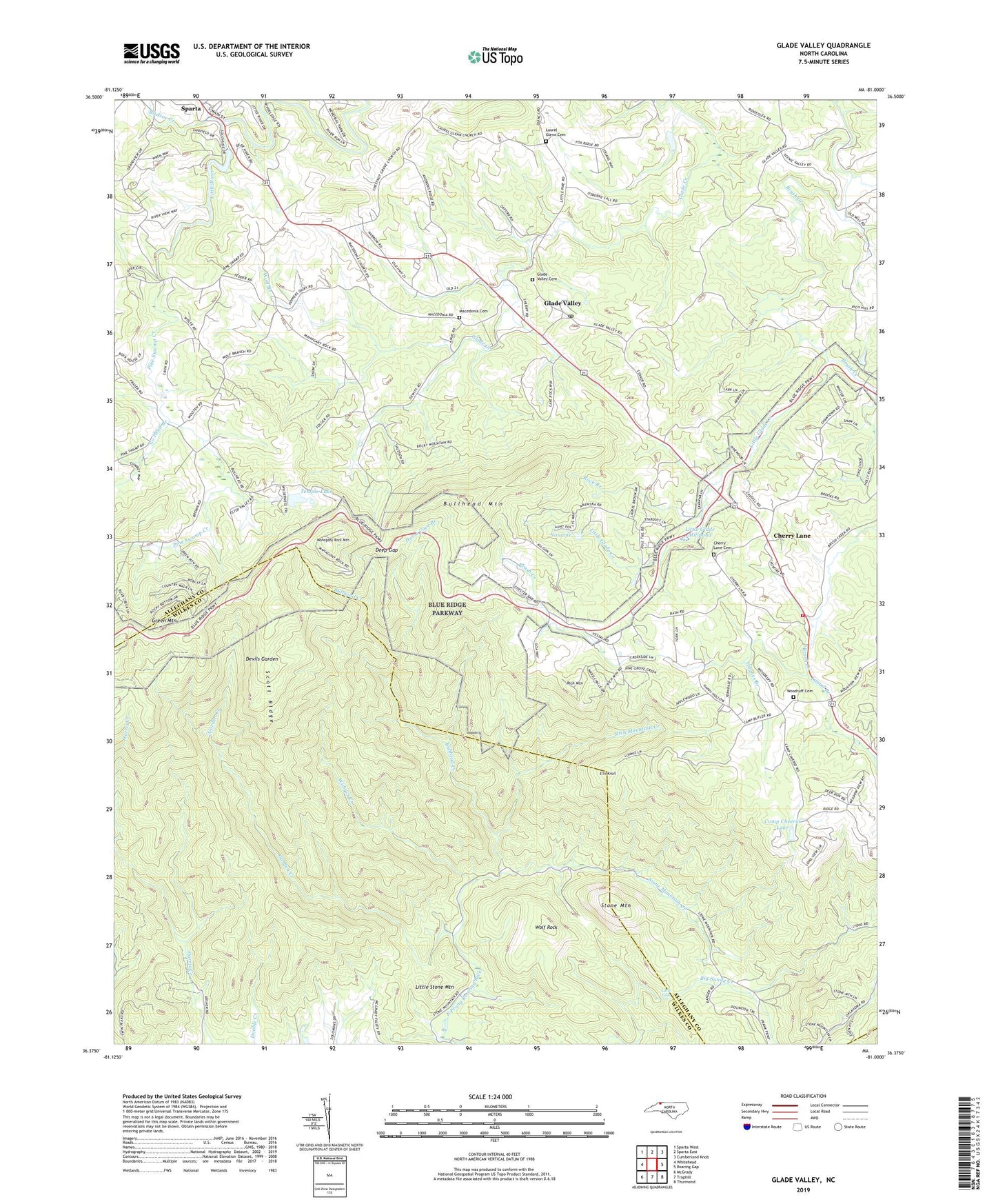Glade Valley North Carolina US Topo Map Image