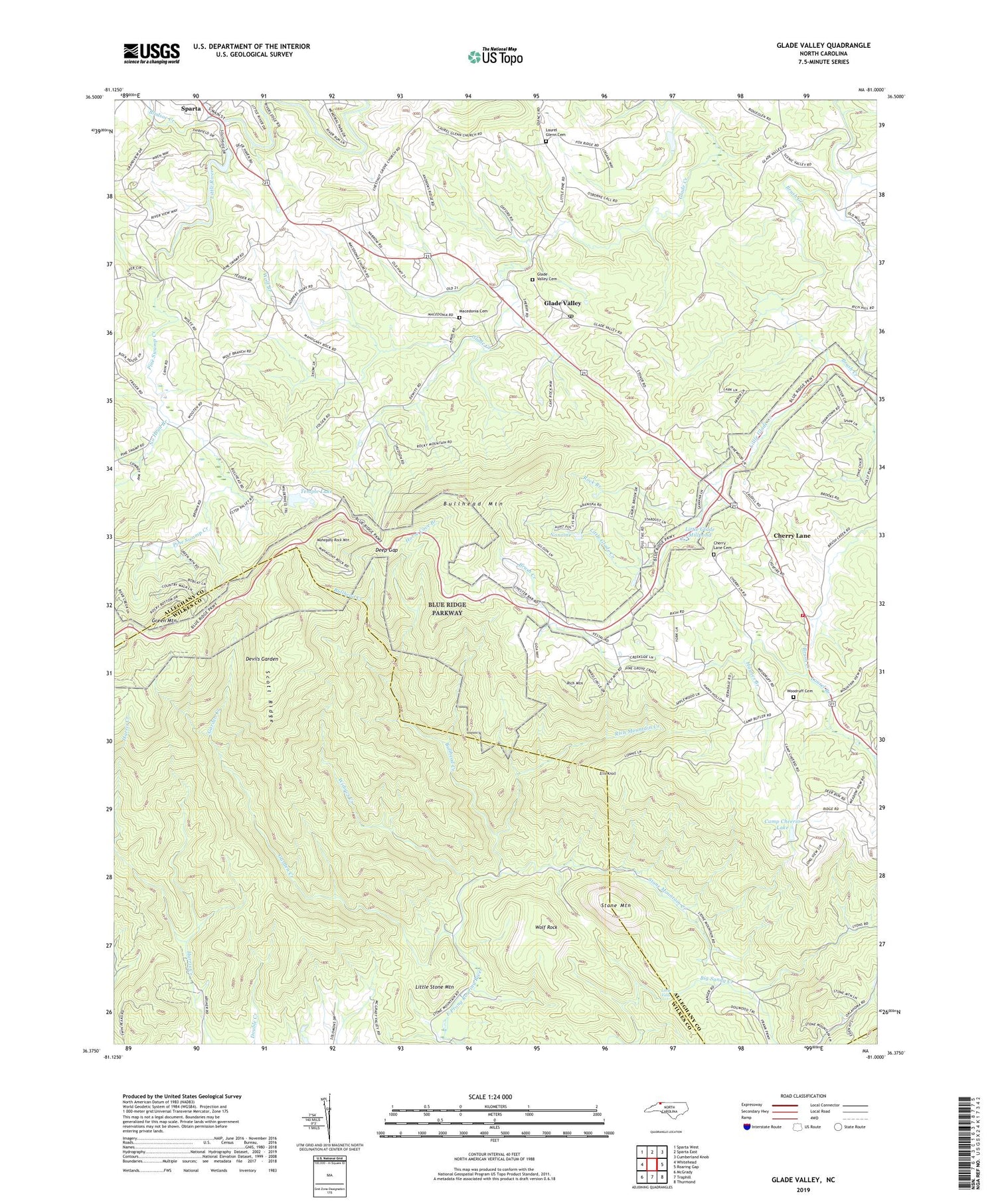 Glade Valley North Carolina US Topo Map Image