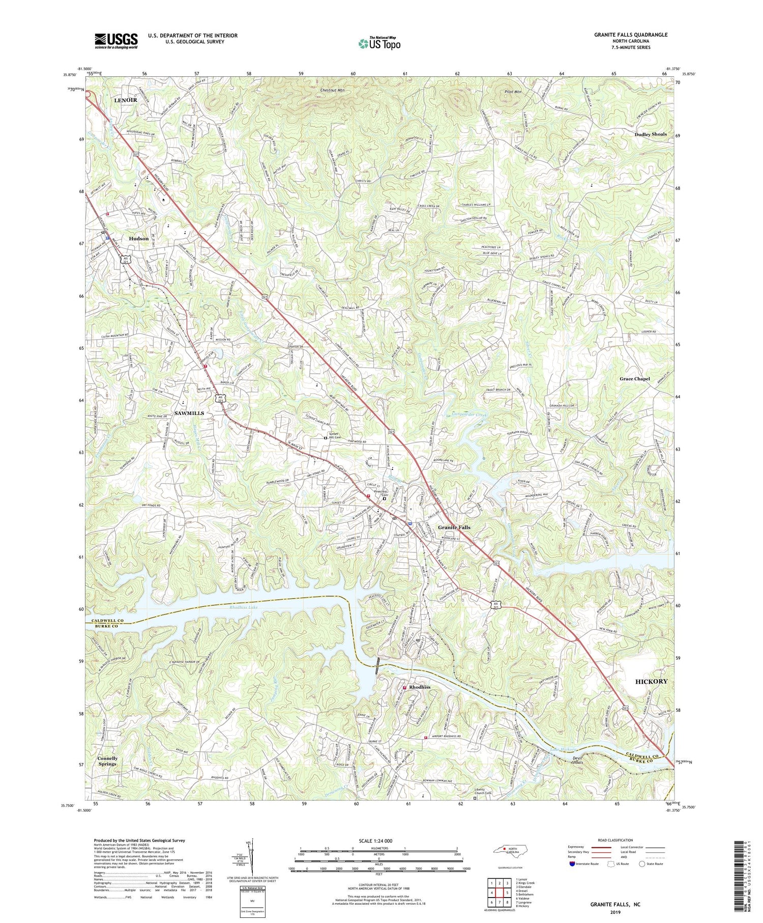 Granite Falls North Carolina US Topo Map Image