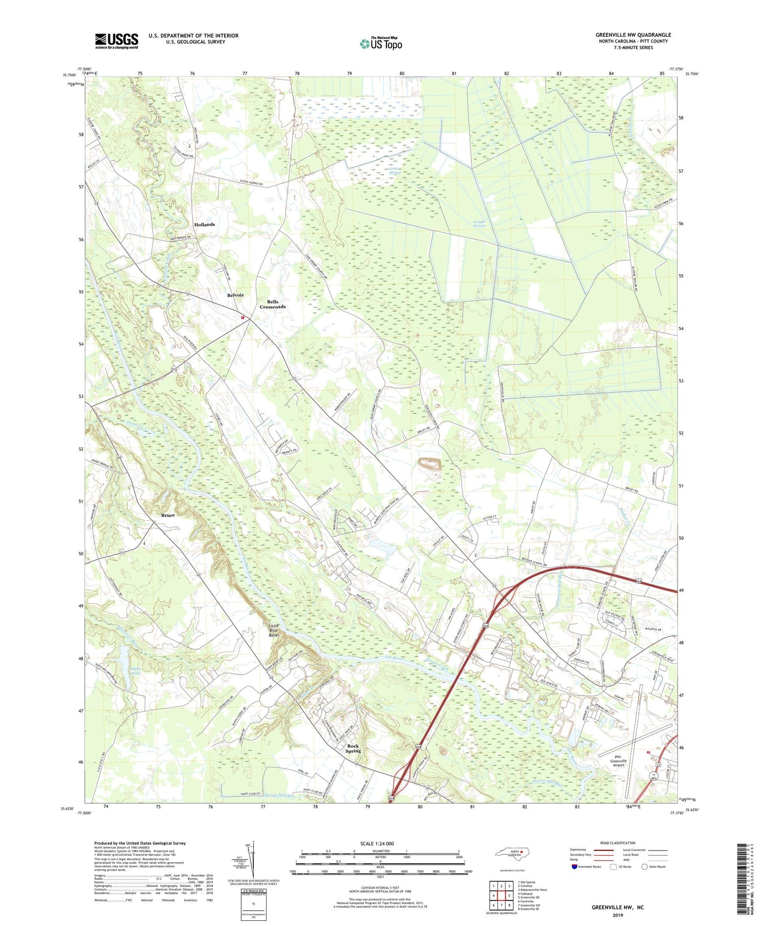 Greenville NW North Carolina US Topo Map Image