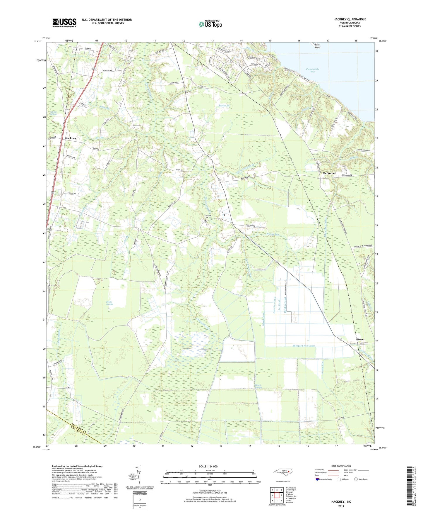 Hackney North Carolina US Topo Map Image