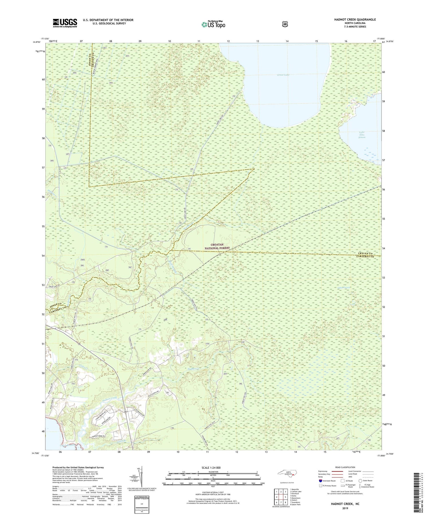 Hadnot Creek North Carolina US Topo Map Image