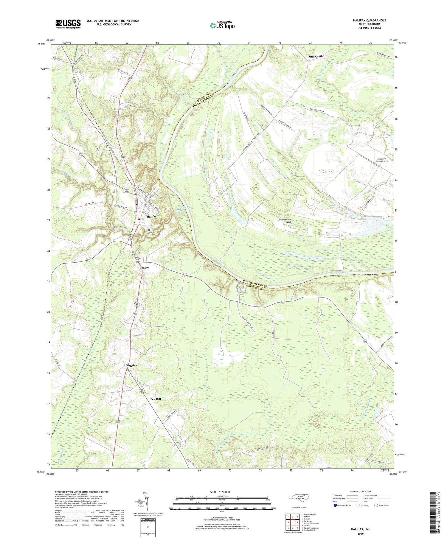 Halifax North Carolina US Topo Map Image